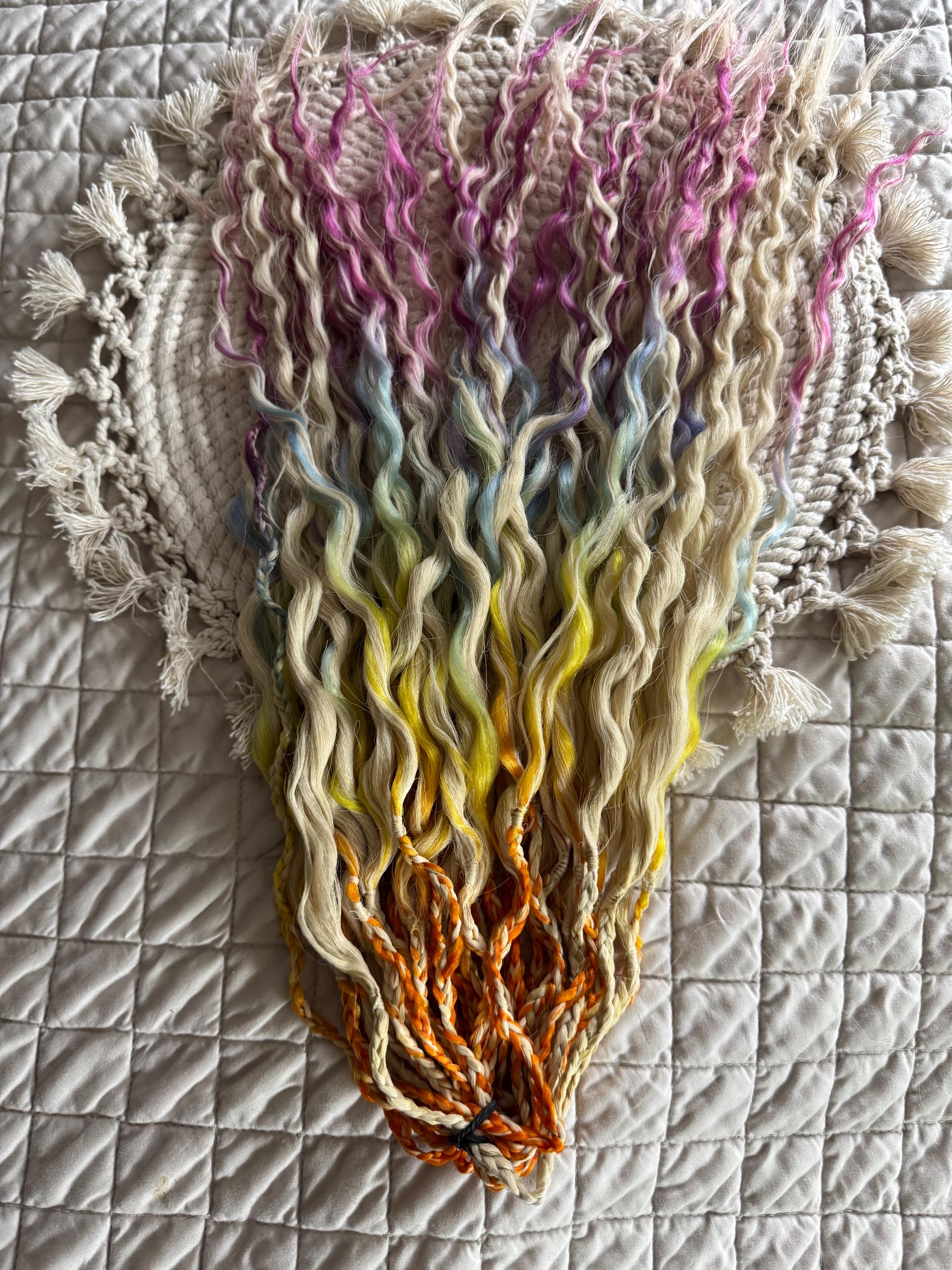 Blonde & Rainbow Wavy Double Ended Dreads | Braids Included Dread Set