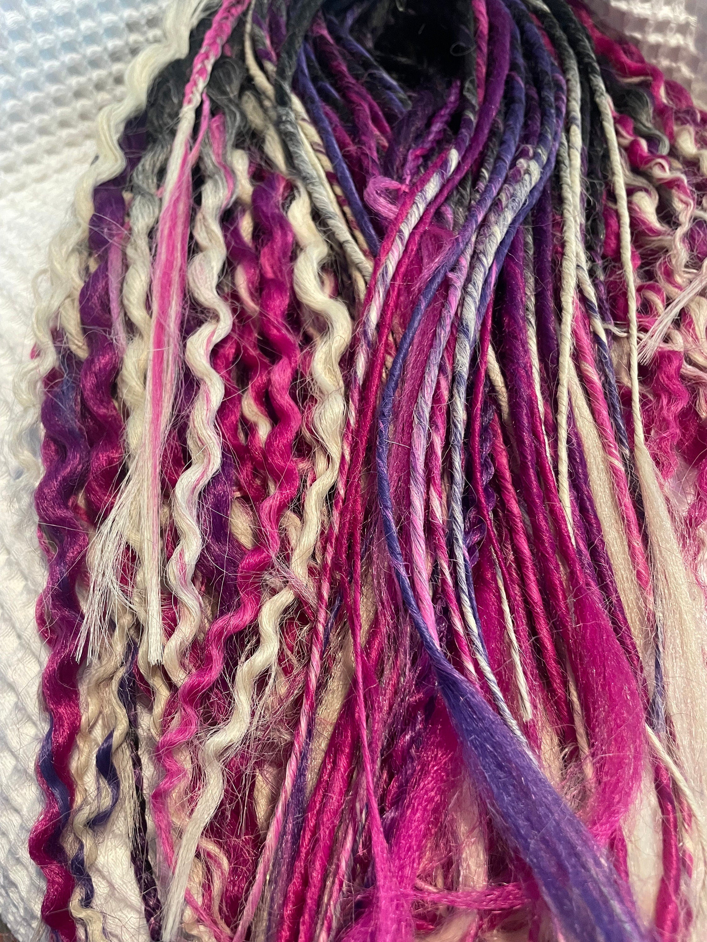 Black to Pink Ombre Wavy Dreads, Synthetic Hair Extensions