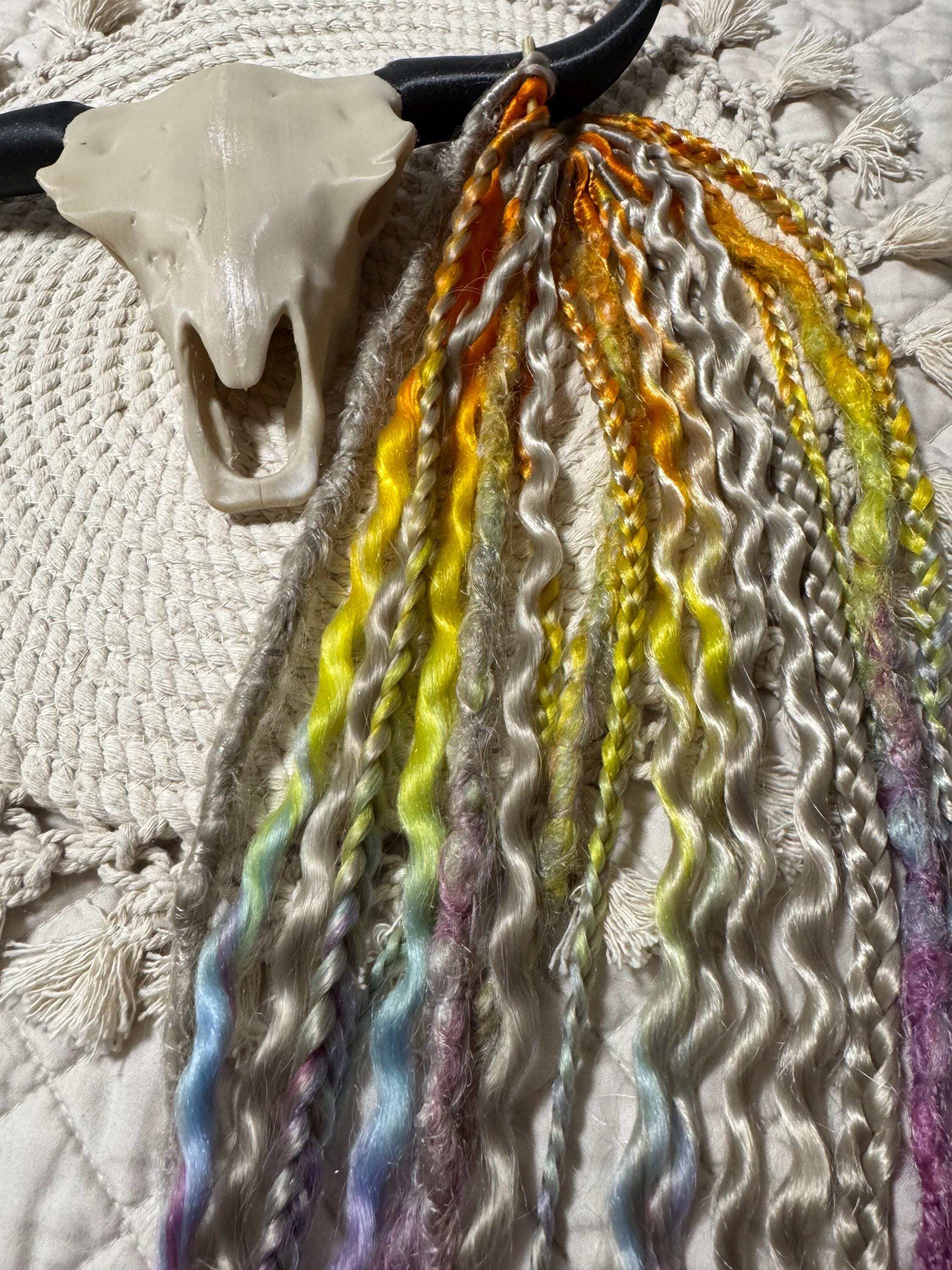 Dreaded Ponytail rainbow and grey