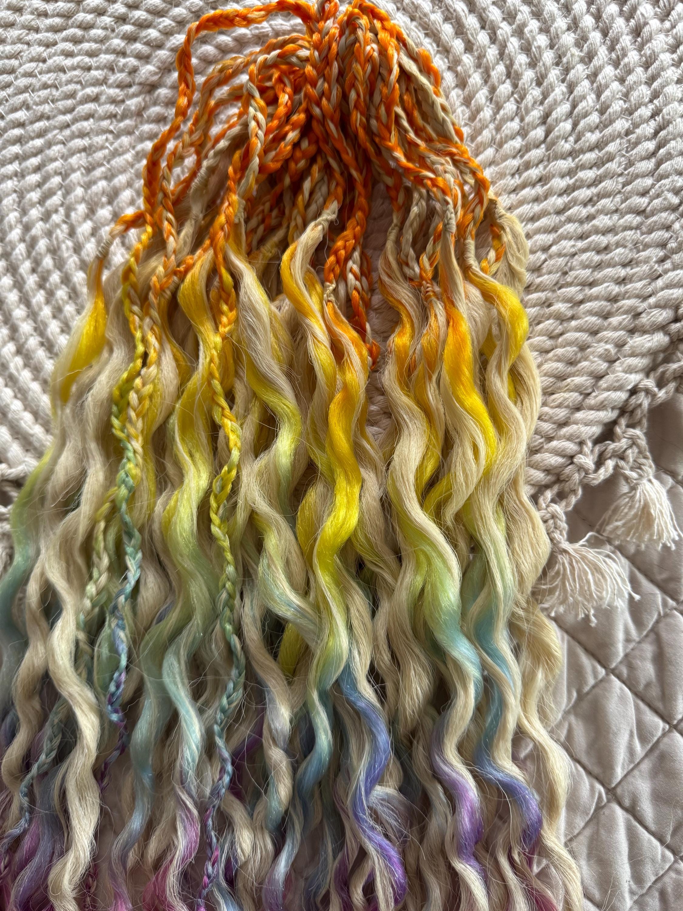 Blonde & Rainbow Wavy Double Ended Dreads | Braids Included Dread Set