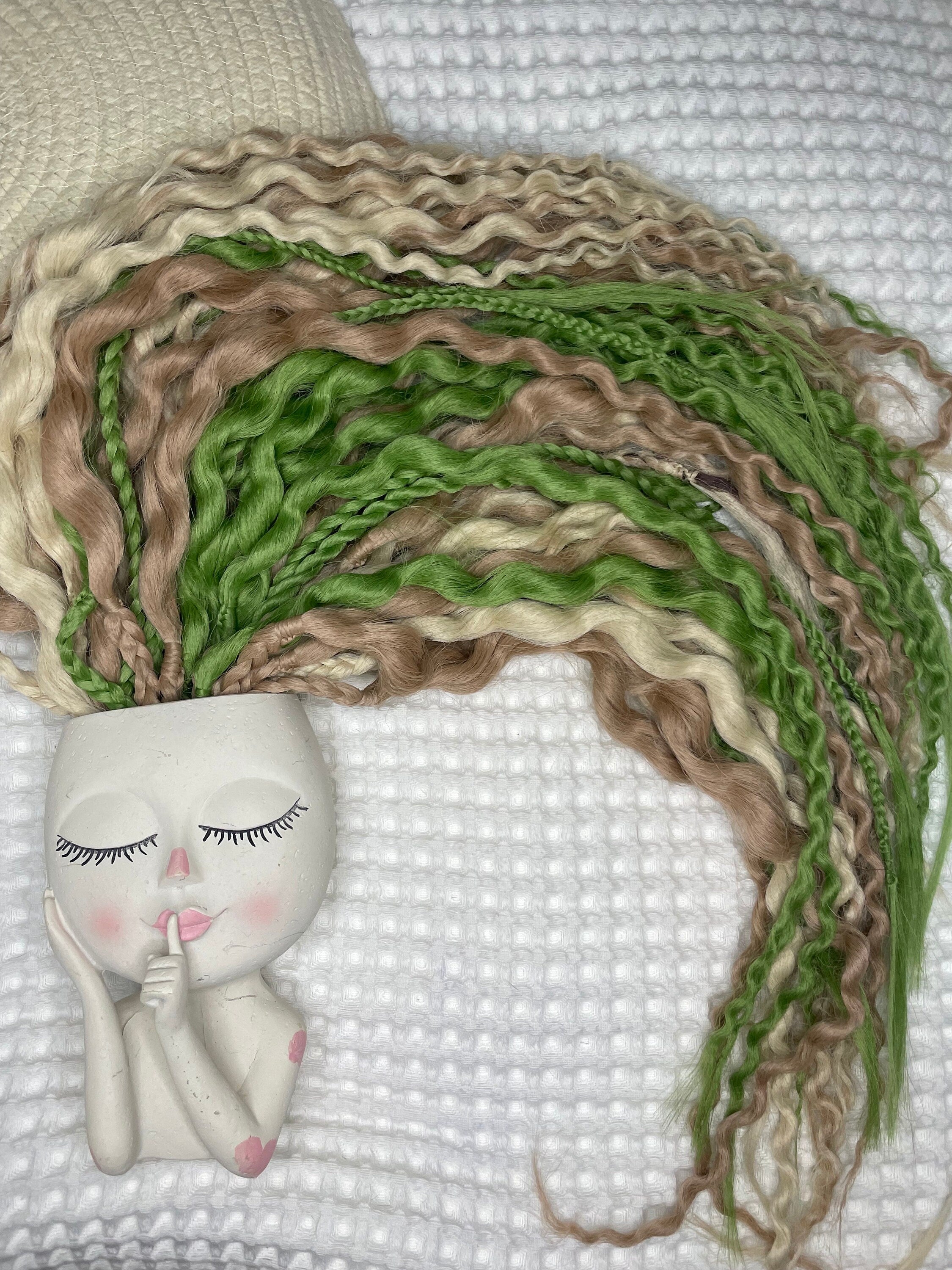 Green & Blonde Wavy Double Ended Dreads | Earthy Blend Dread Set with Braids