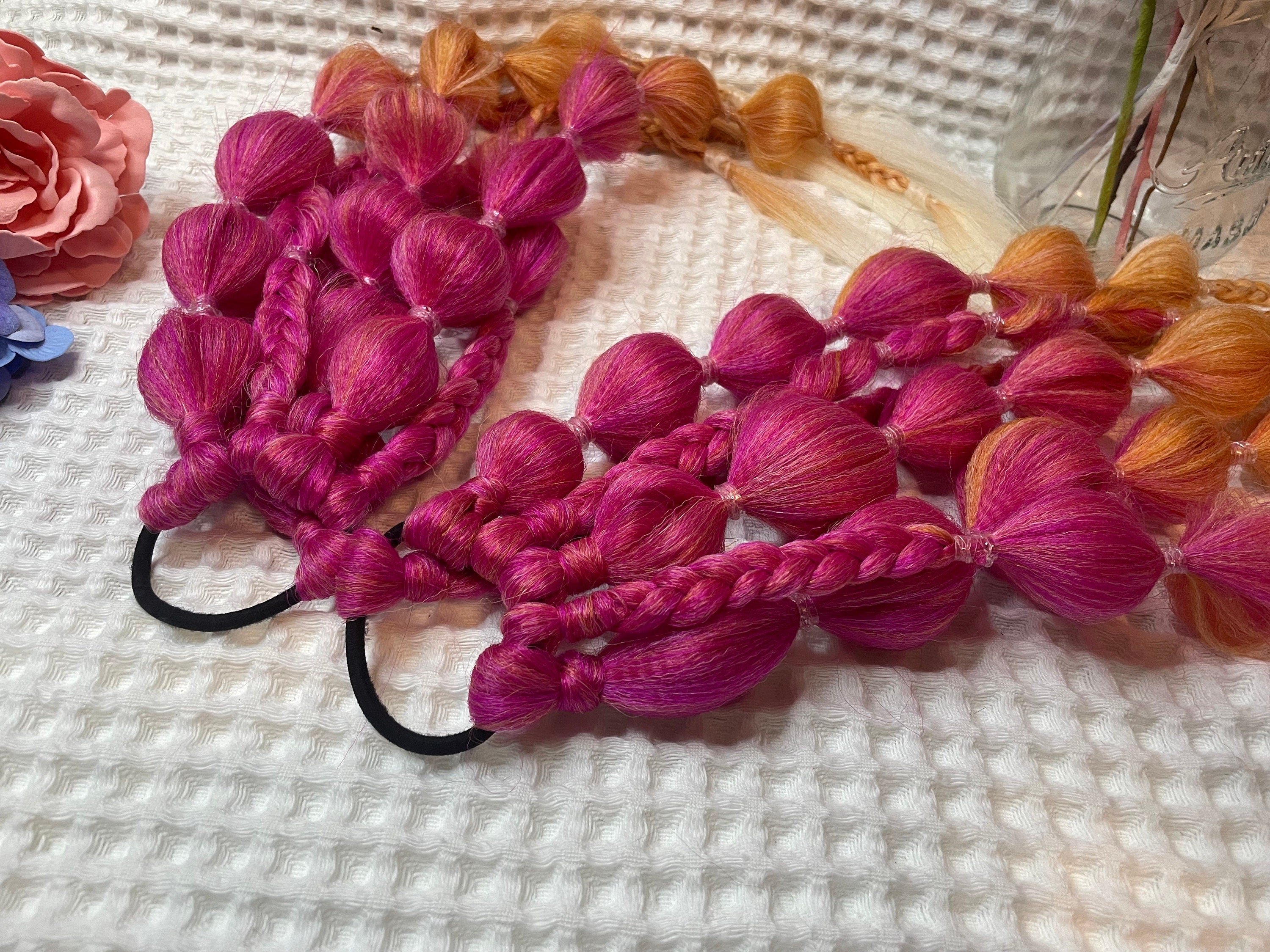 Pink Orange Blonde Ombré Festival Bubble Braids | Ponytail Hair Extensions