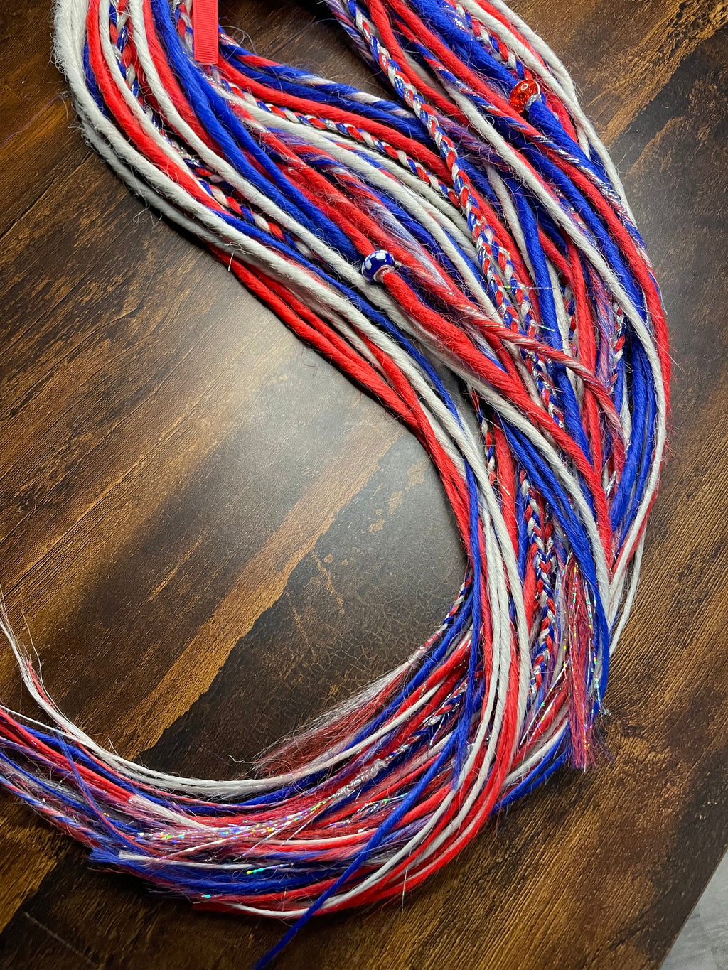 Patriotic Red, White & Blue Thin Synthetic Dreads | Sparkle Dread Set