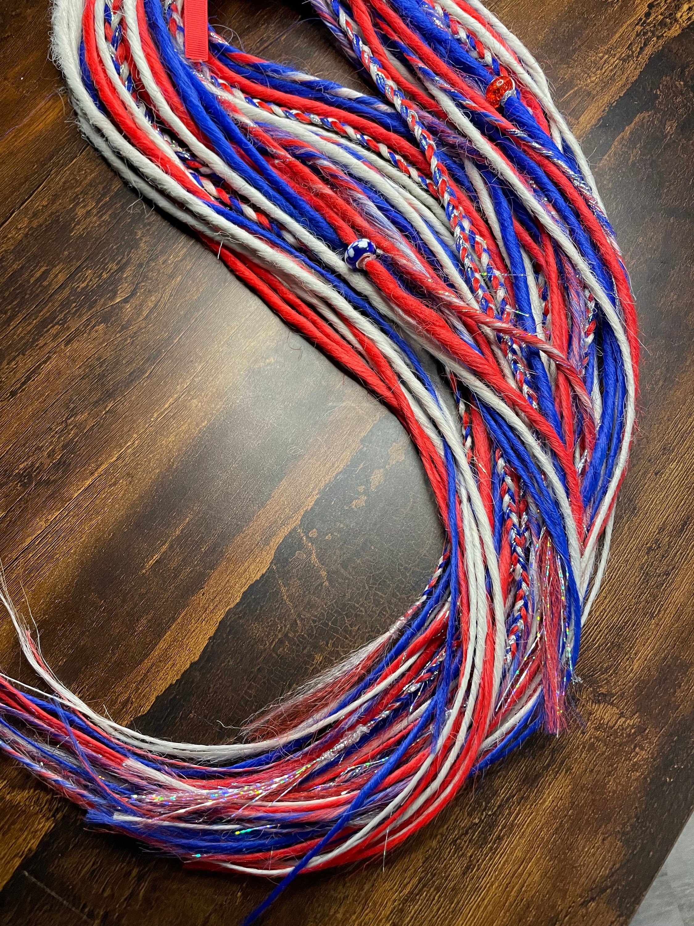 Patriotic Red, White & Blue Thin Synthetic Dreads | Sparkle Dread Set