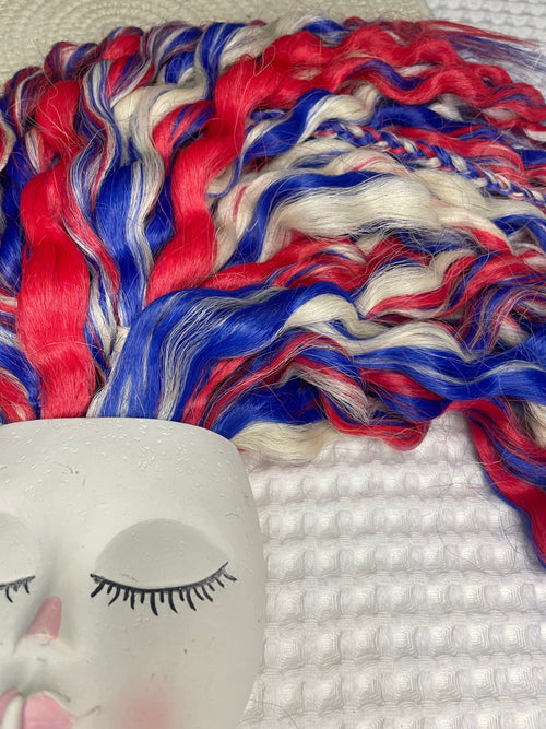 Red Blonde and Blue wavy dread boho set