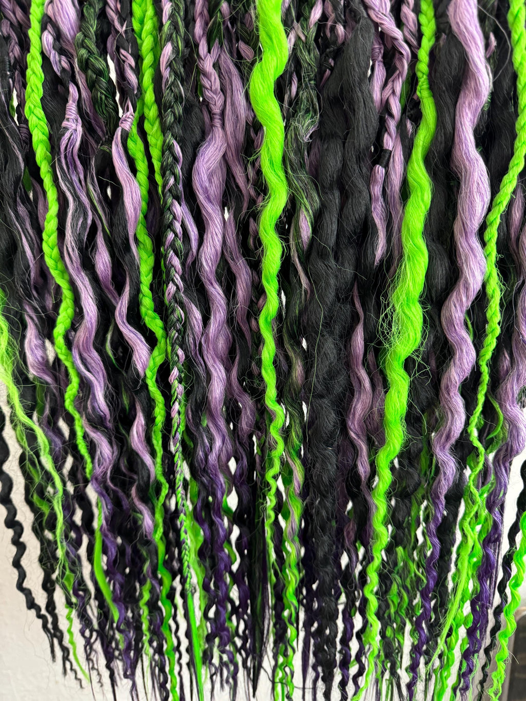 Beetlejuice Wavy Dreads | Black, Green & Purple Ombré Dread Set with Braids