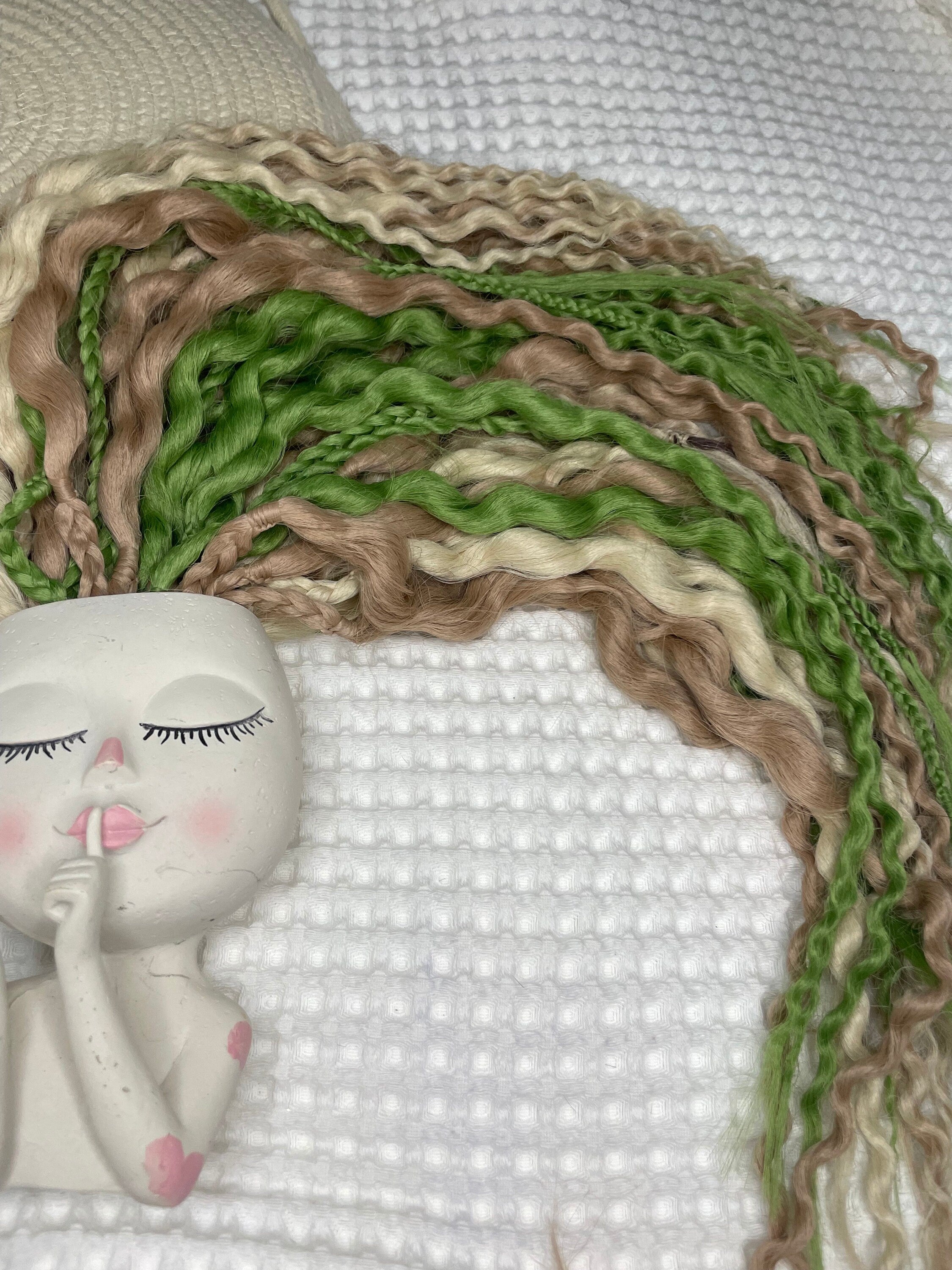 Green & Blonde Wavy Double Ended Dreads | Earthy Blend Dread Set with Braids