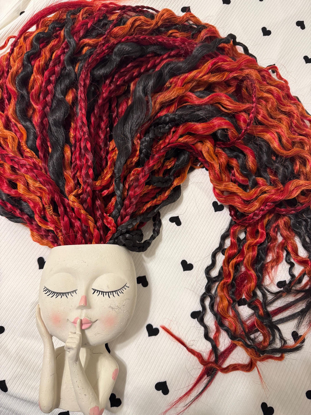 Amber Fire Double Ended Wavy Dreads | Black & Multi-Red Dread Set with Braids