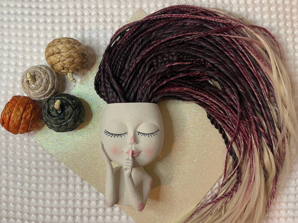 Brown, Red & Blonde Ombré Thin Synthetic Dreads | Feathered or Curly Ends | Braids Included