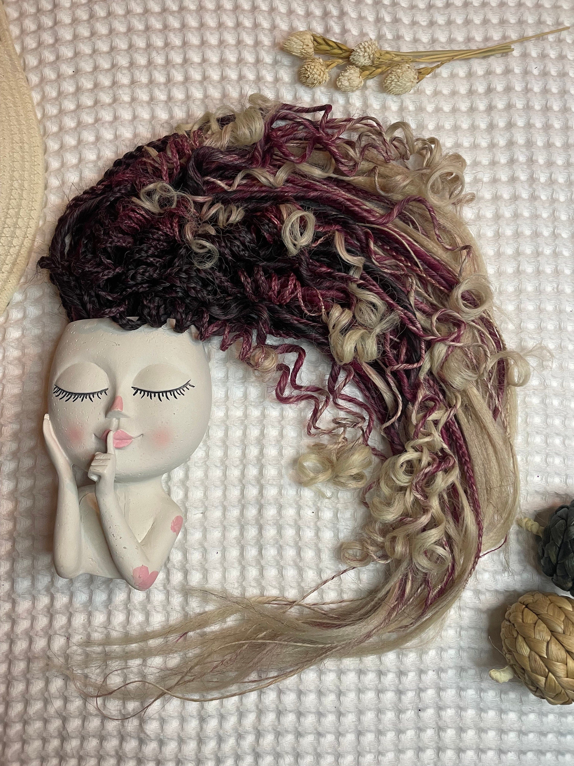 Brown, Red & Blonde Ombré Thin Synthetic Dreads | Feathered or Curly Ends | Braids Included
