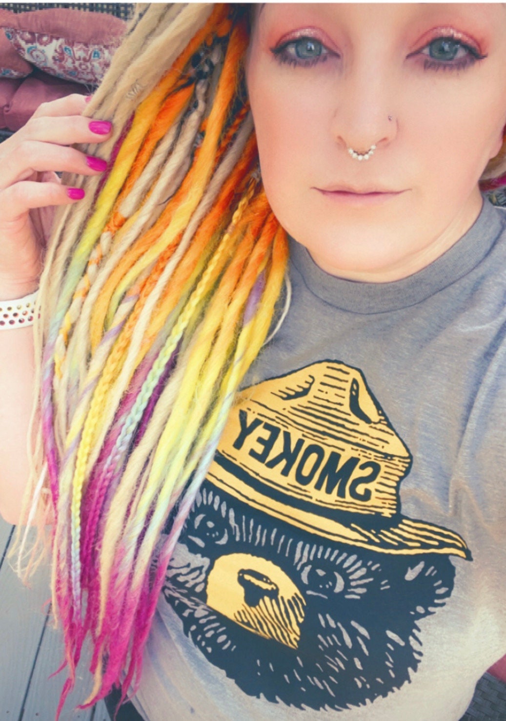 Rainbow Ombré & Blonde Thin Synthetic Dreads | Double Ended Dread Set