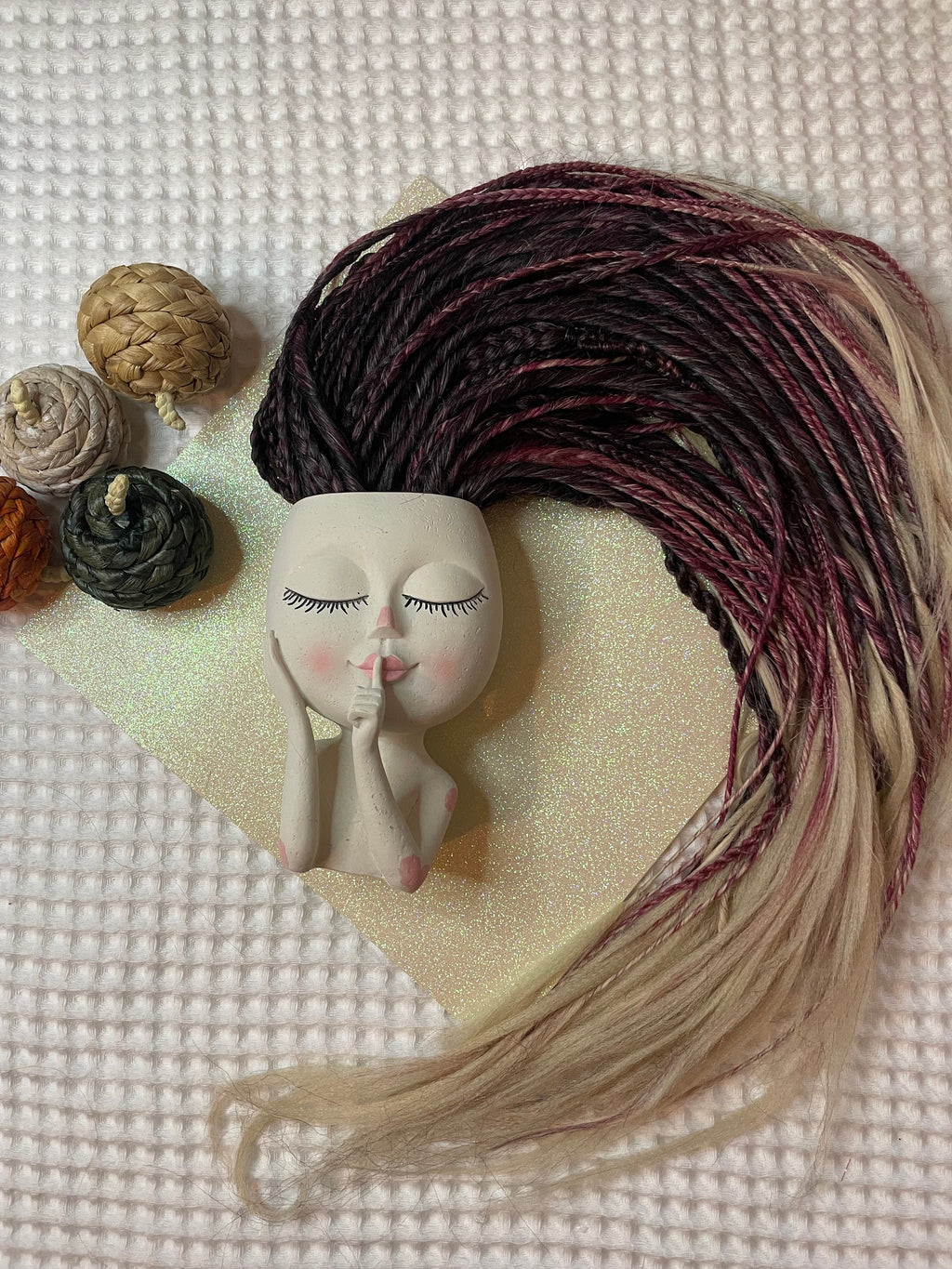 Brown, Red & Blonde Ombré Thin Synthetic Dreads | Feathered or Curly Ends | Braids Included