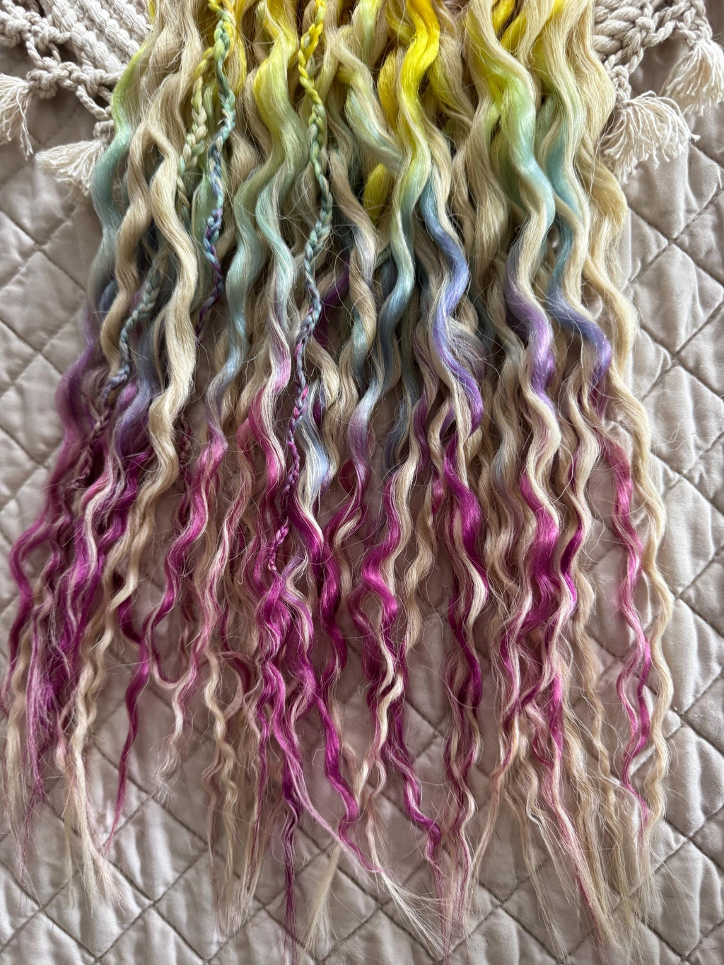 Blonde & Rainbow Wavy Double Ended Dreads | Braids Included Dread Set