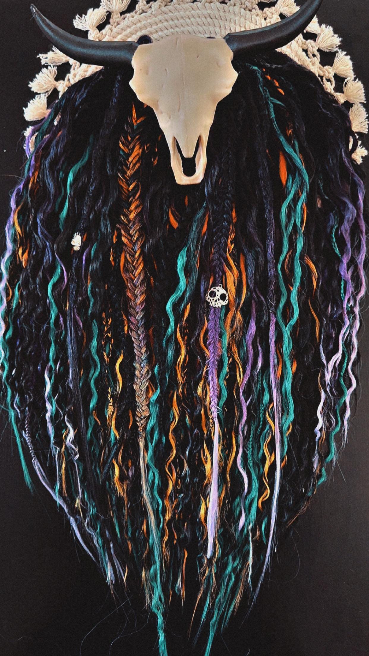 Spooky Vibe Double Ended Wavy Dreads | Skull Charm Dread Set