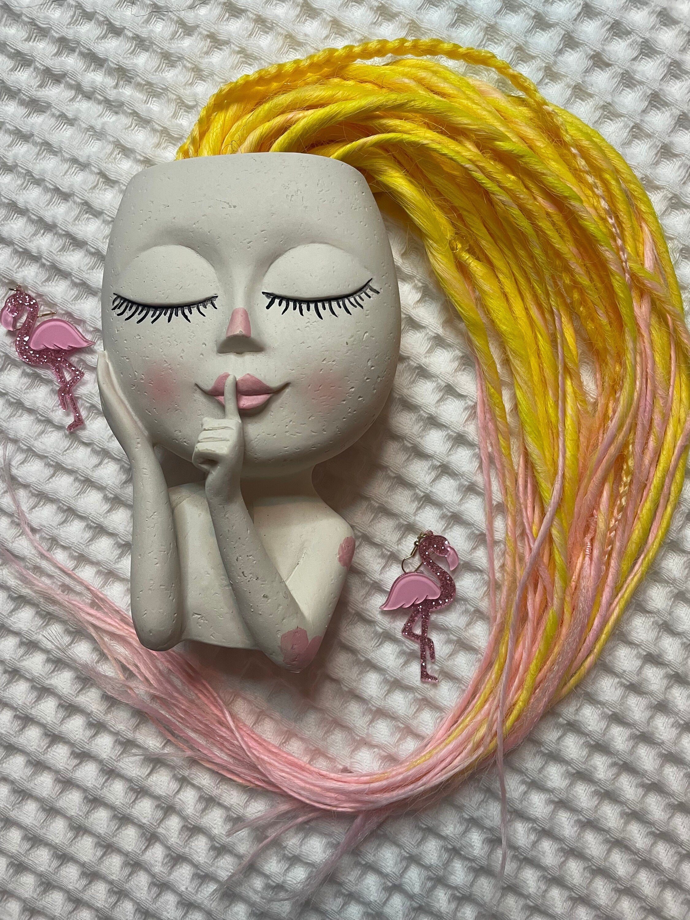 Pink Lemonade Thin Synthetic Dreads | Yellow to Pink Ombré Dread Set with Beads
