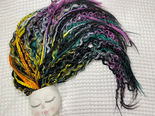 Black & Rainbow Wavy Double Ended Dreads | Braids Included Dread Set