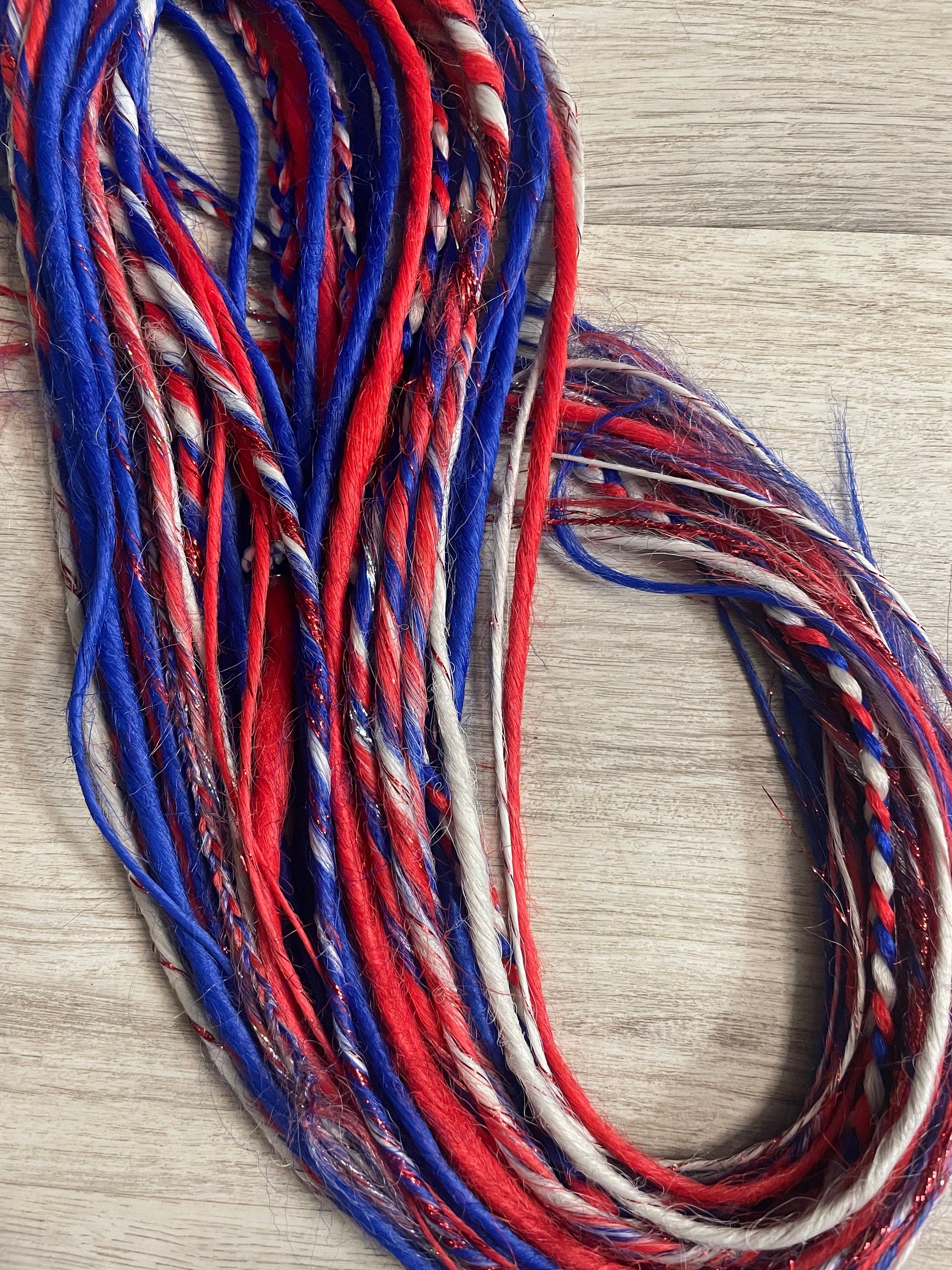 Patriotic Red, White & Blue Thin Synthetic Dreads | Sparkle Dread Set
