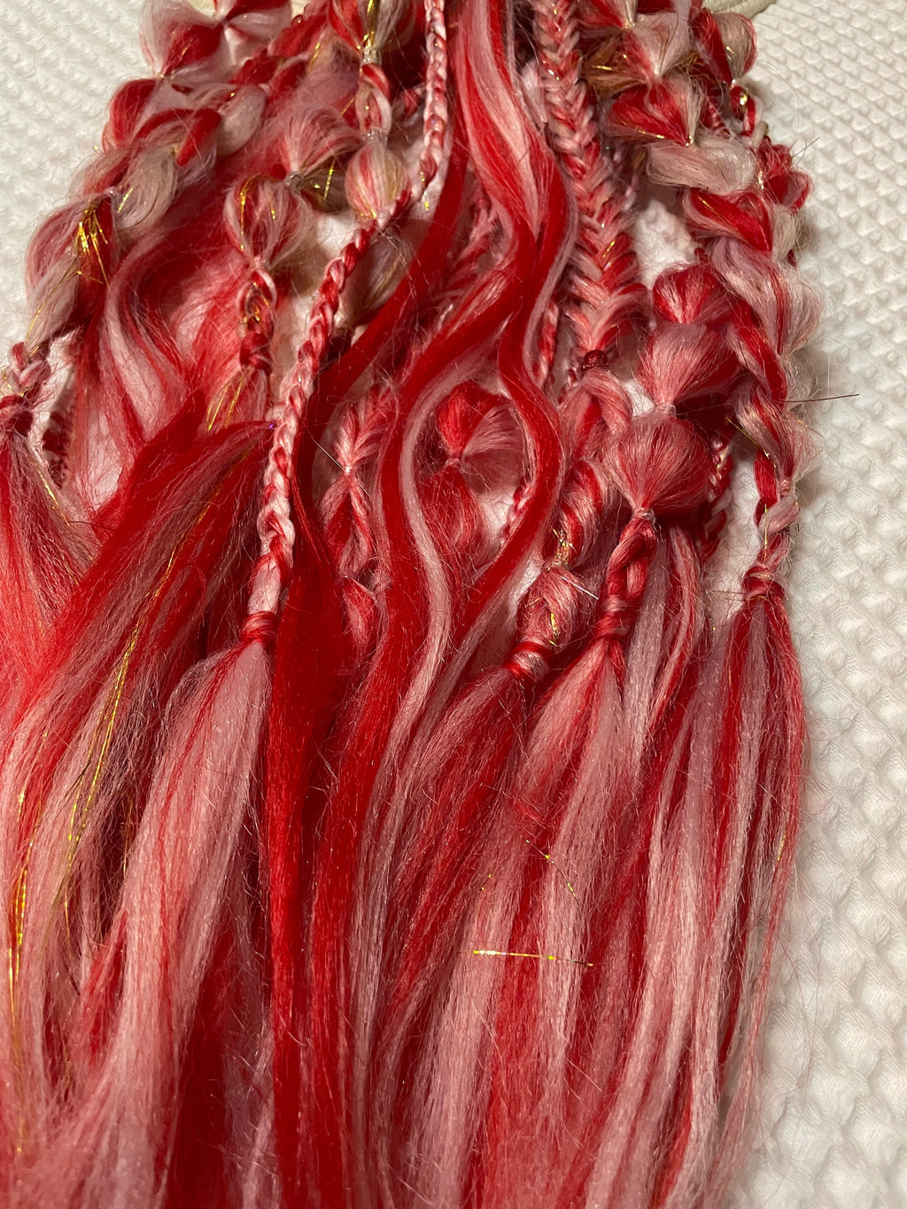 Red & White support pony. tie in. rave ponytail. festival pony