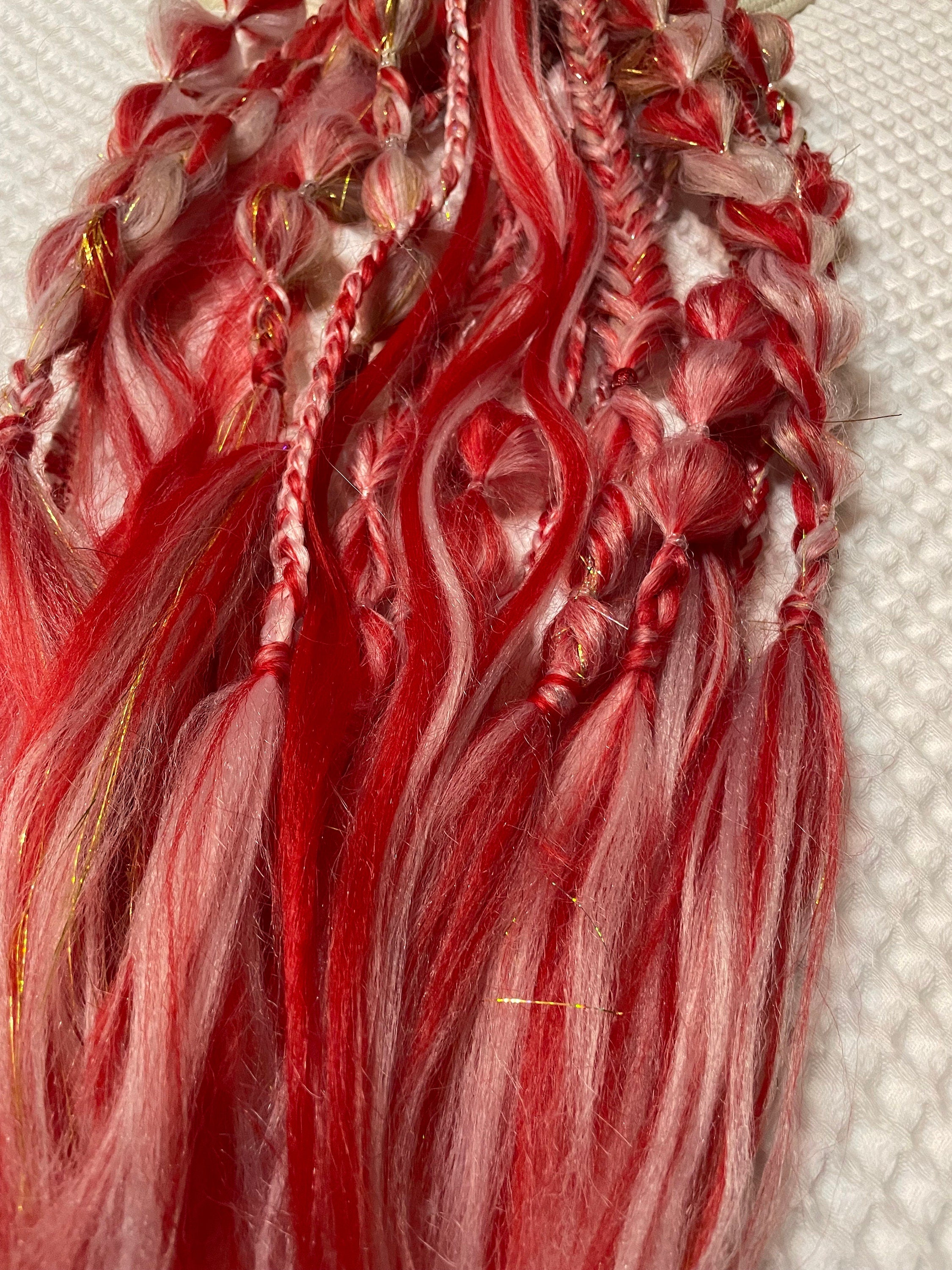 Red & White support pony. tie in. rave ponytail. festival pony