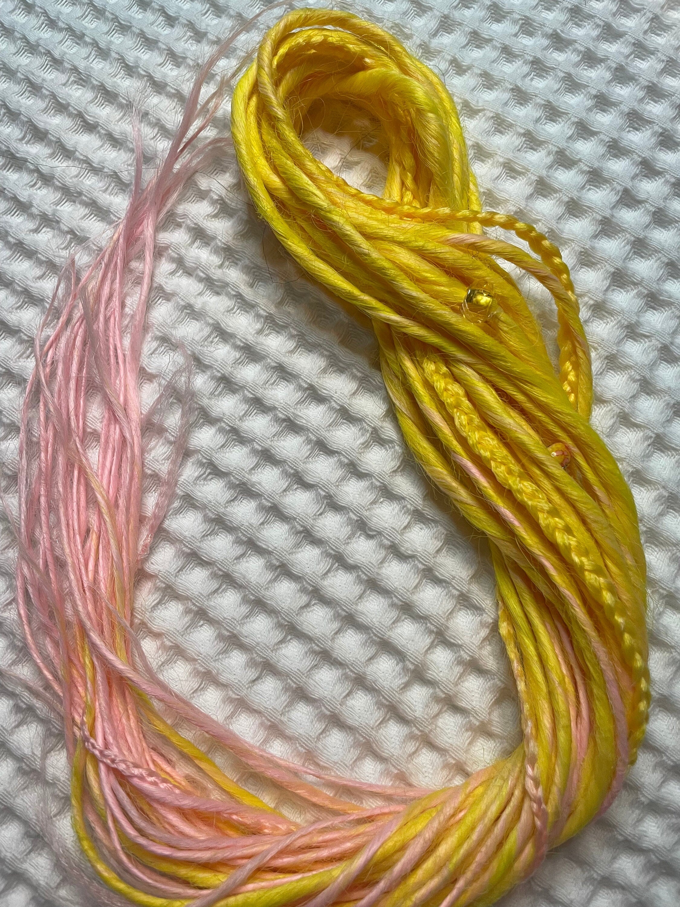 Pink Lemonade Thin Synthetic Dreads | Yellow to Pink Ombré Dread Set with Beads