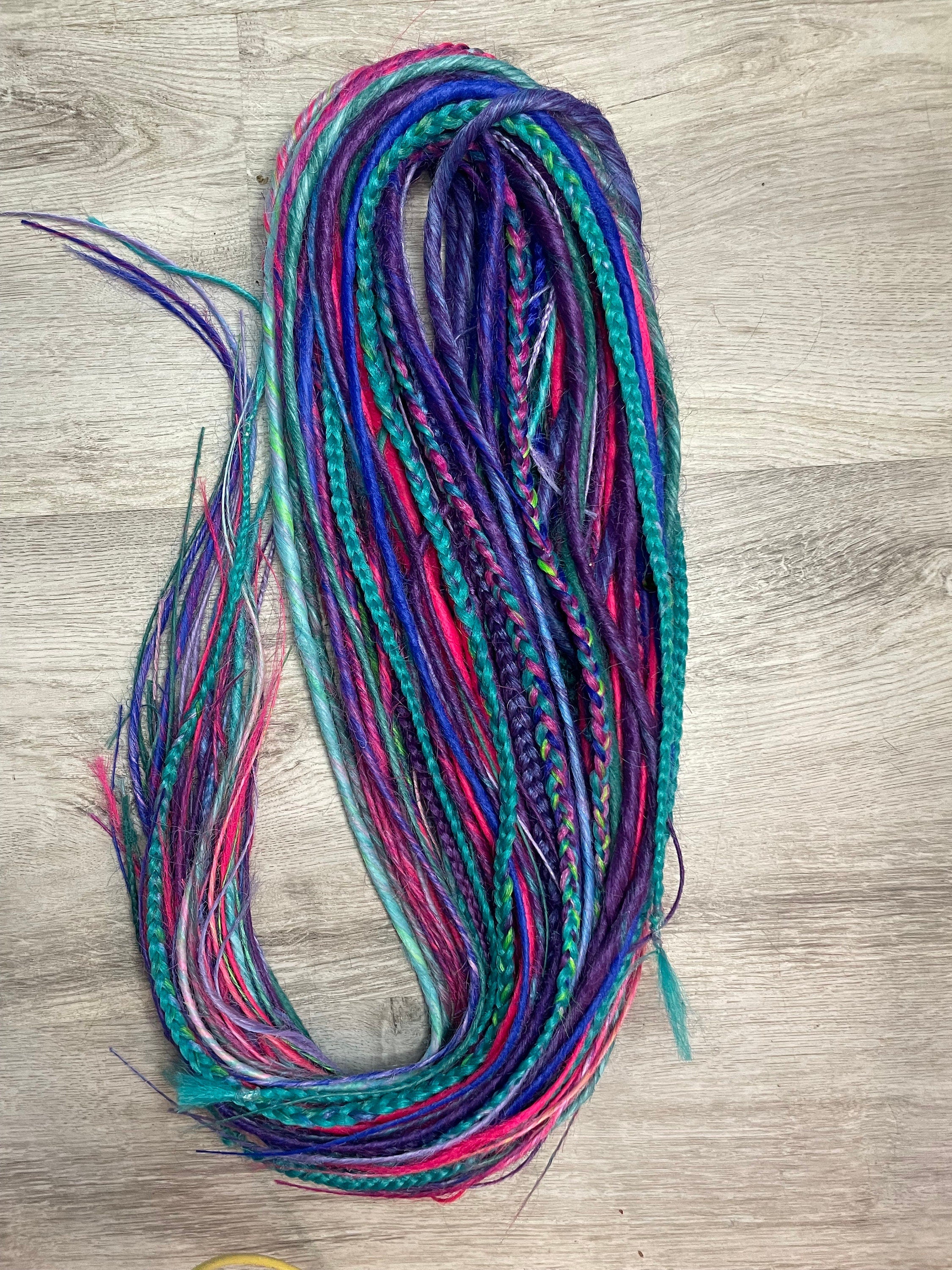 Galaxy Mermaid Thin Synthetic Dreads | Purple, Pink, Blue & Green Dread Set with Glass Beads