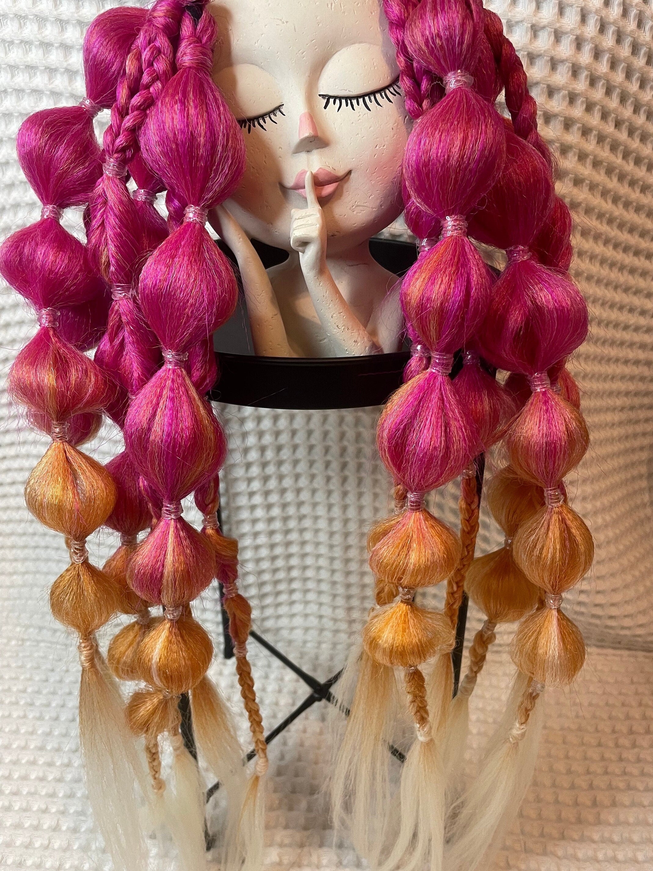 Pink Orange Blonde Ombré Festival Bubble Braids | Ponytail Hair Extensions