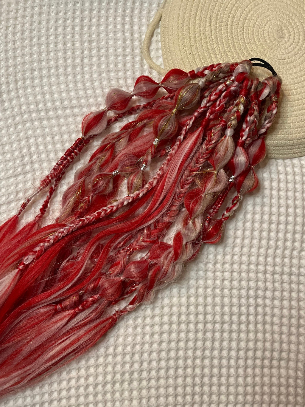 Red & White support pony. tie in. rave ponytail. festival pony