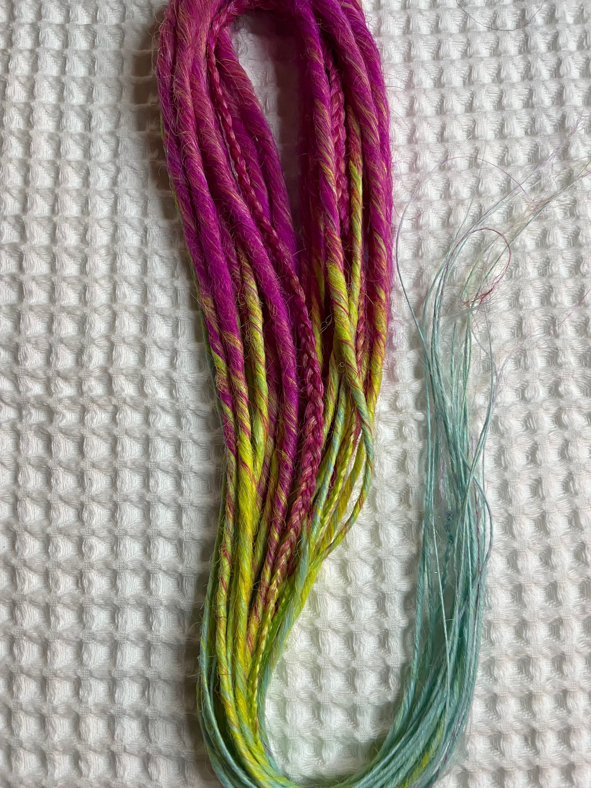 Hot Pink to Lime Green to Mint Ombré Thin Synthetic Dreads | Neon Dread Set