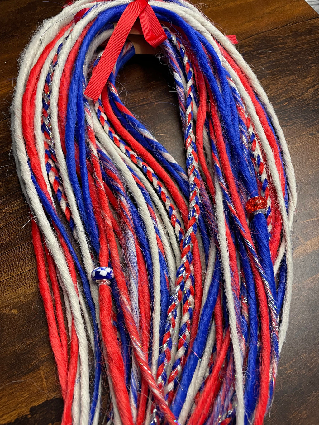 Patriotic Red, White & Blue Thin Synthetic Dreads | Sparkle Dread Set