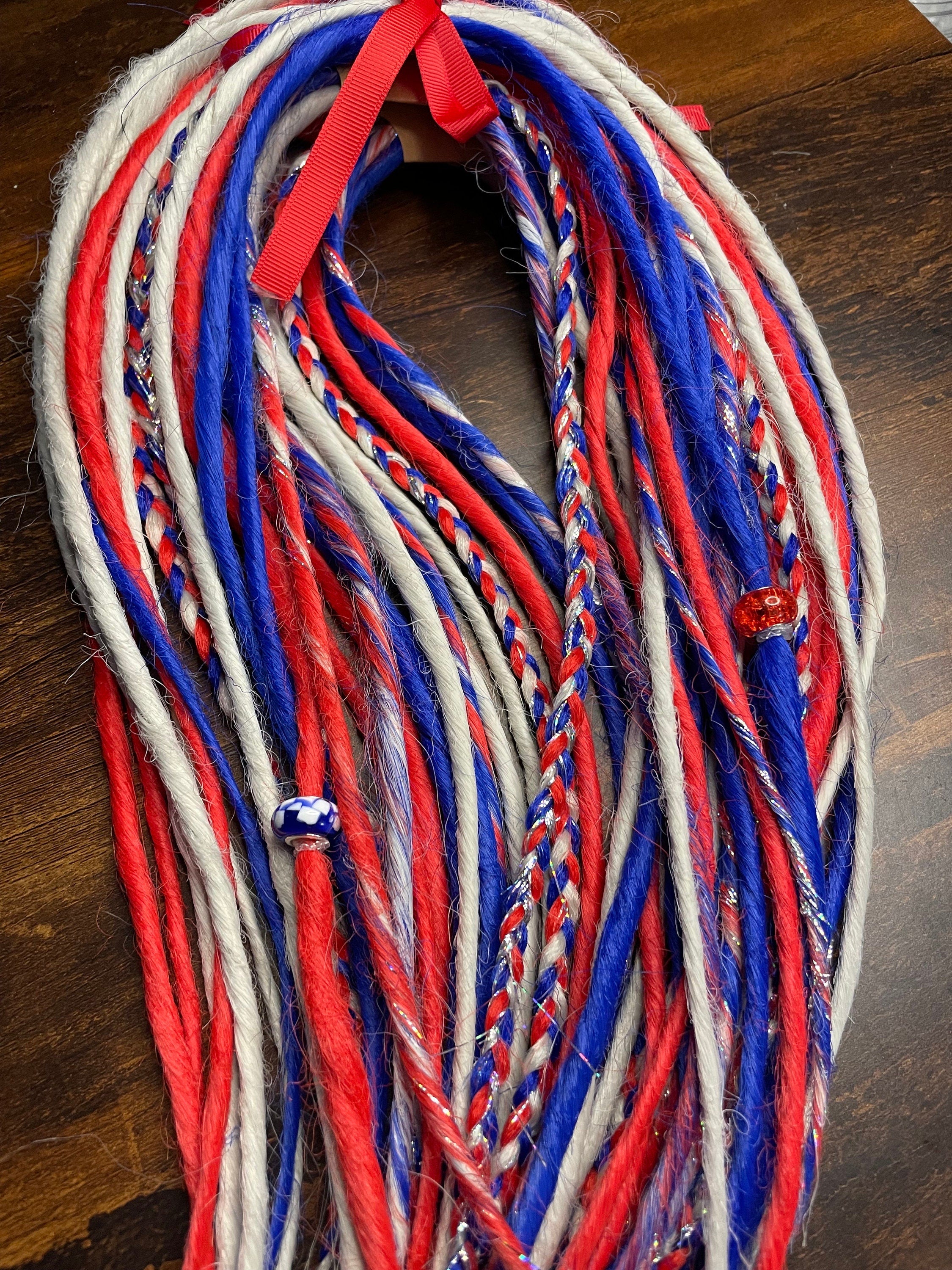 Patriotic Red, White & Blue Thin Synthetic Dreads | Sparkle Dread Set
