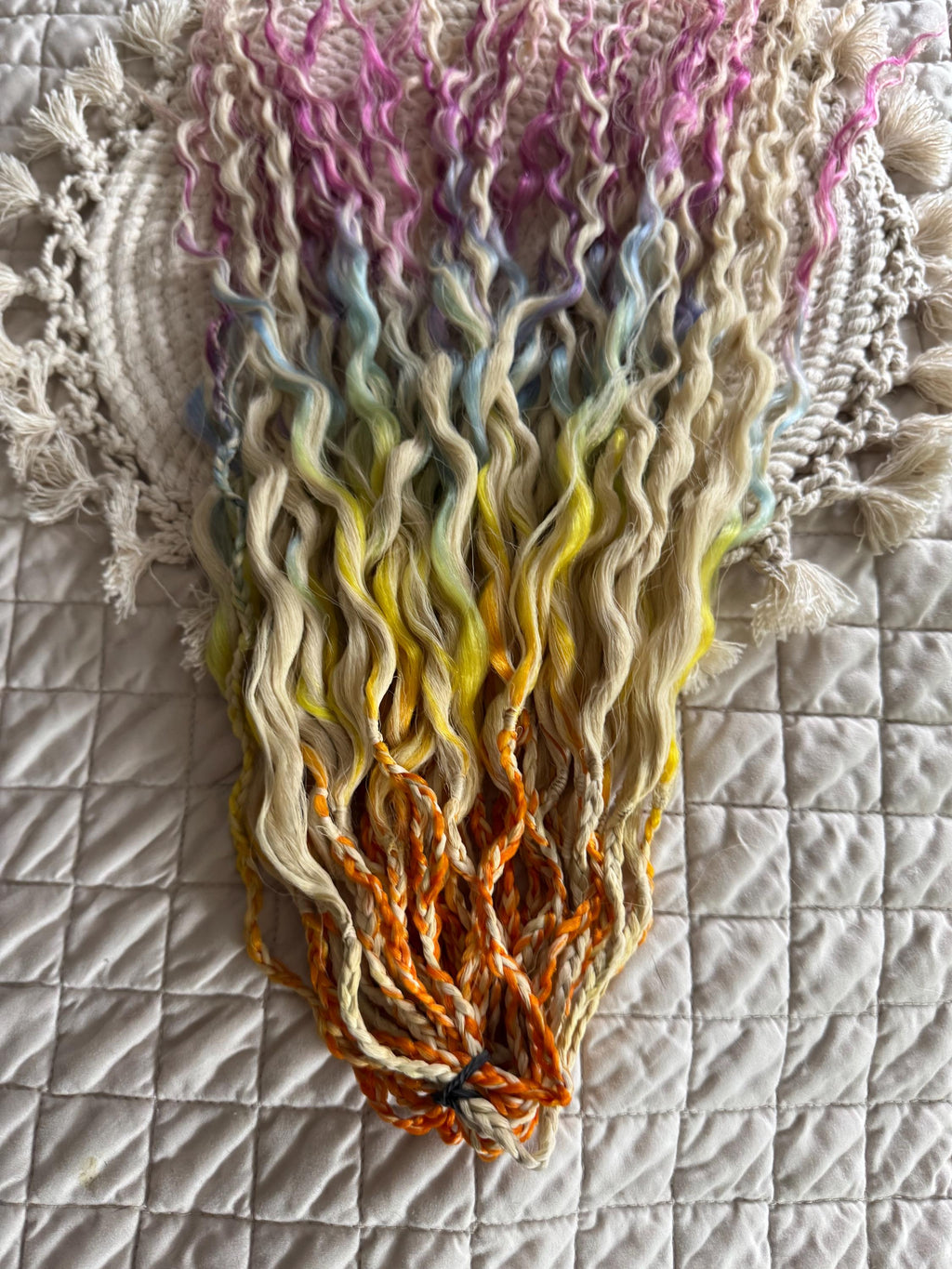 Blonde & Rainbow Wavy Double Ended Dreads | Braids Included Dread Set