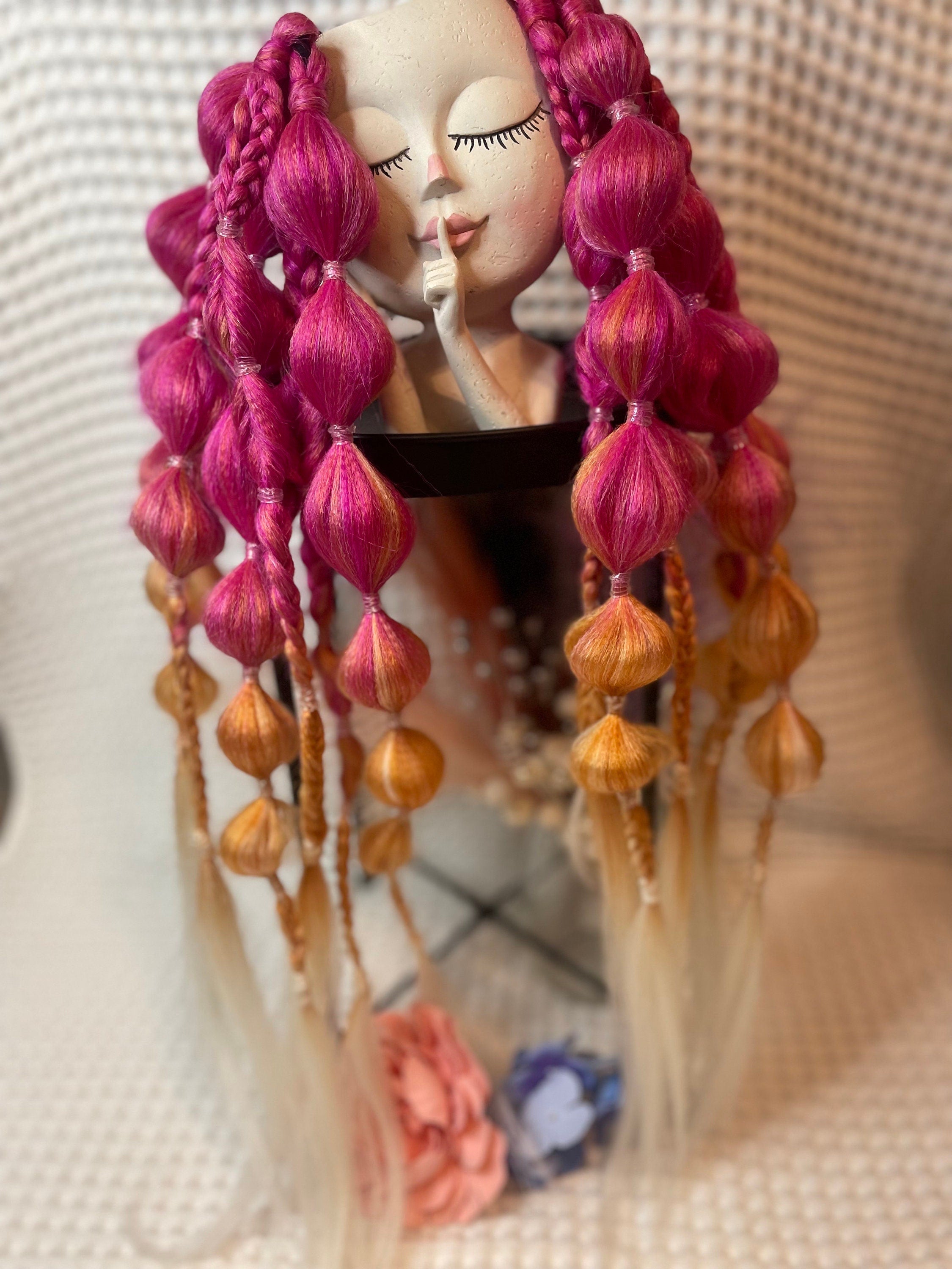 Pink Orange Blonde Ombré Festival Bubble Braids | Ponytail Hair Extensions