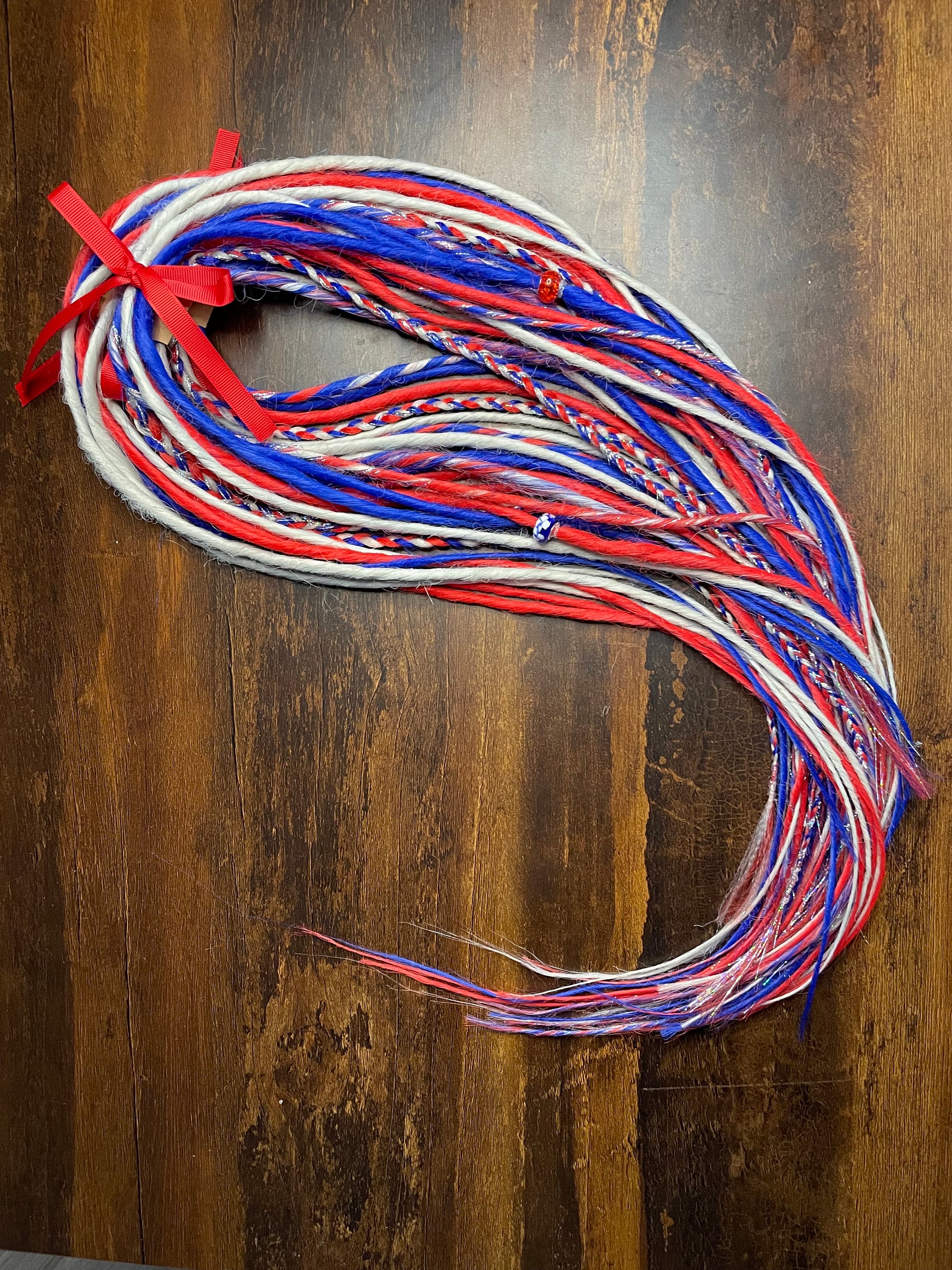 Patriotic Red, White & Blue Thin Synthetic Dreads | Sparkle Dread Set