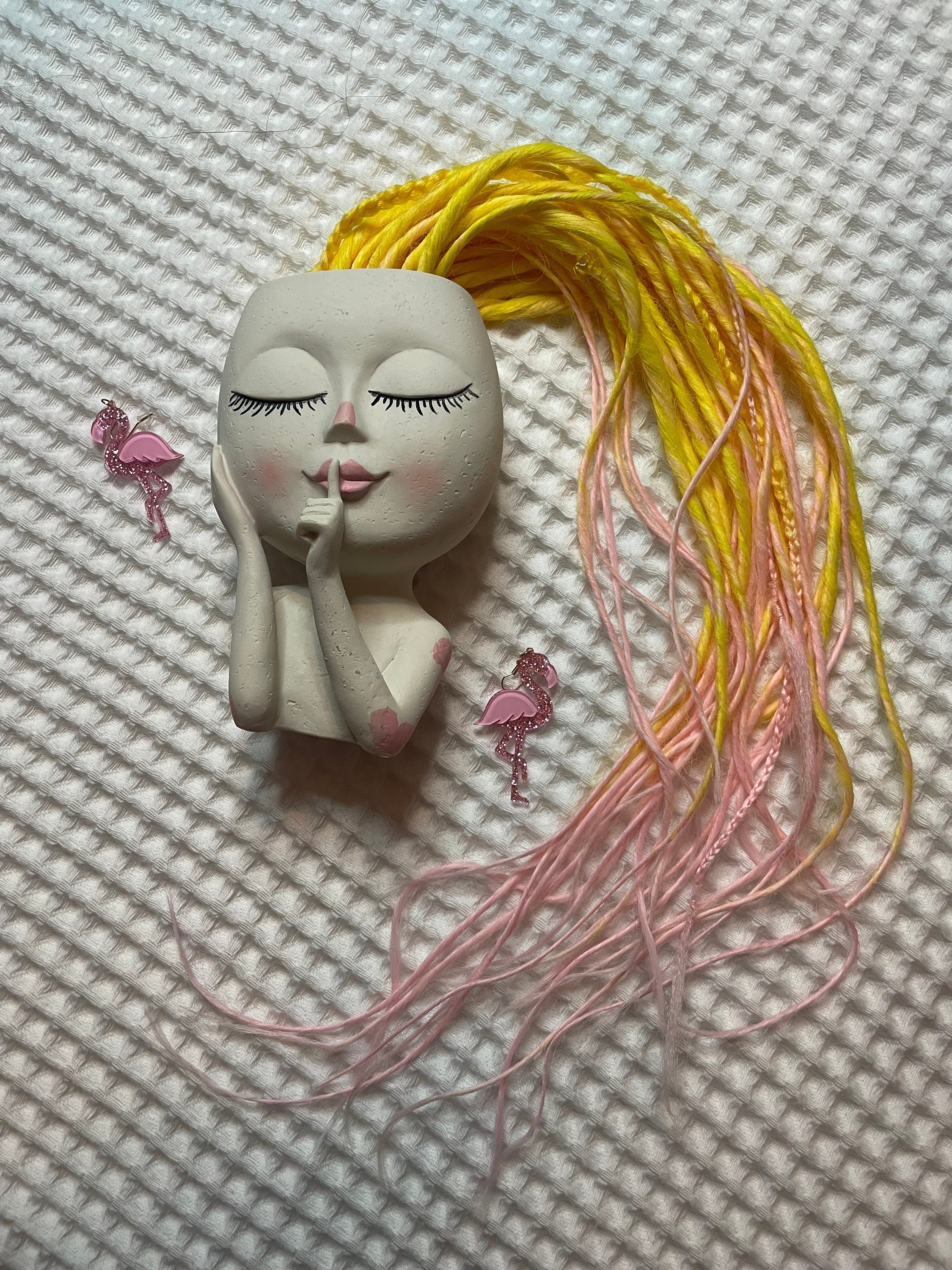 Pink Lemonade Thin Synthetic Dreads | Yellow to Pink Ombré Dread Set with Beads