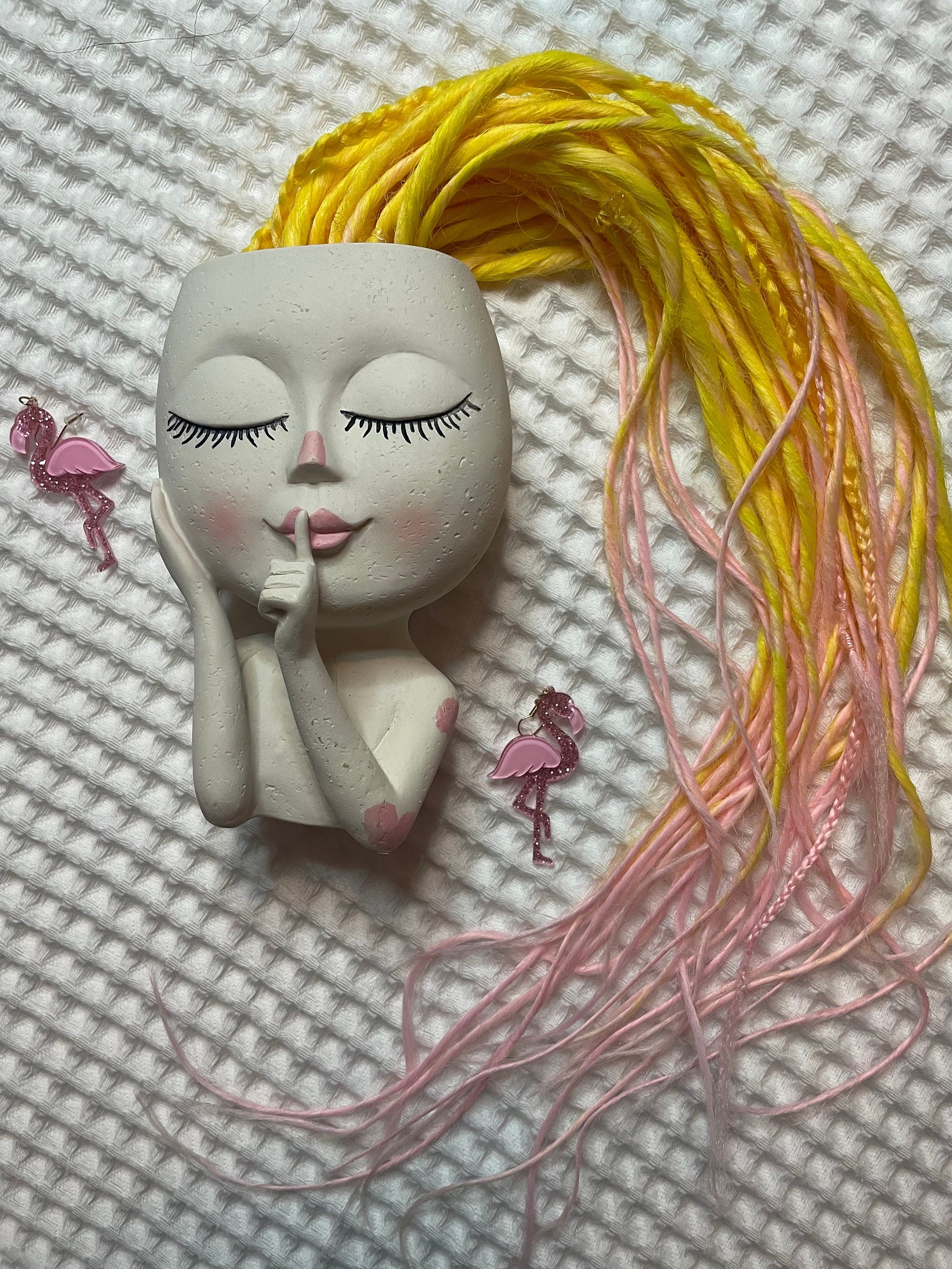 Pink Lemonade Thin Synthetic Dreads | Yellow to Pink Ombré Dread Set with Beads