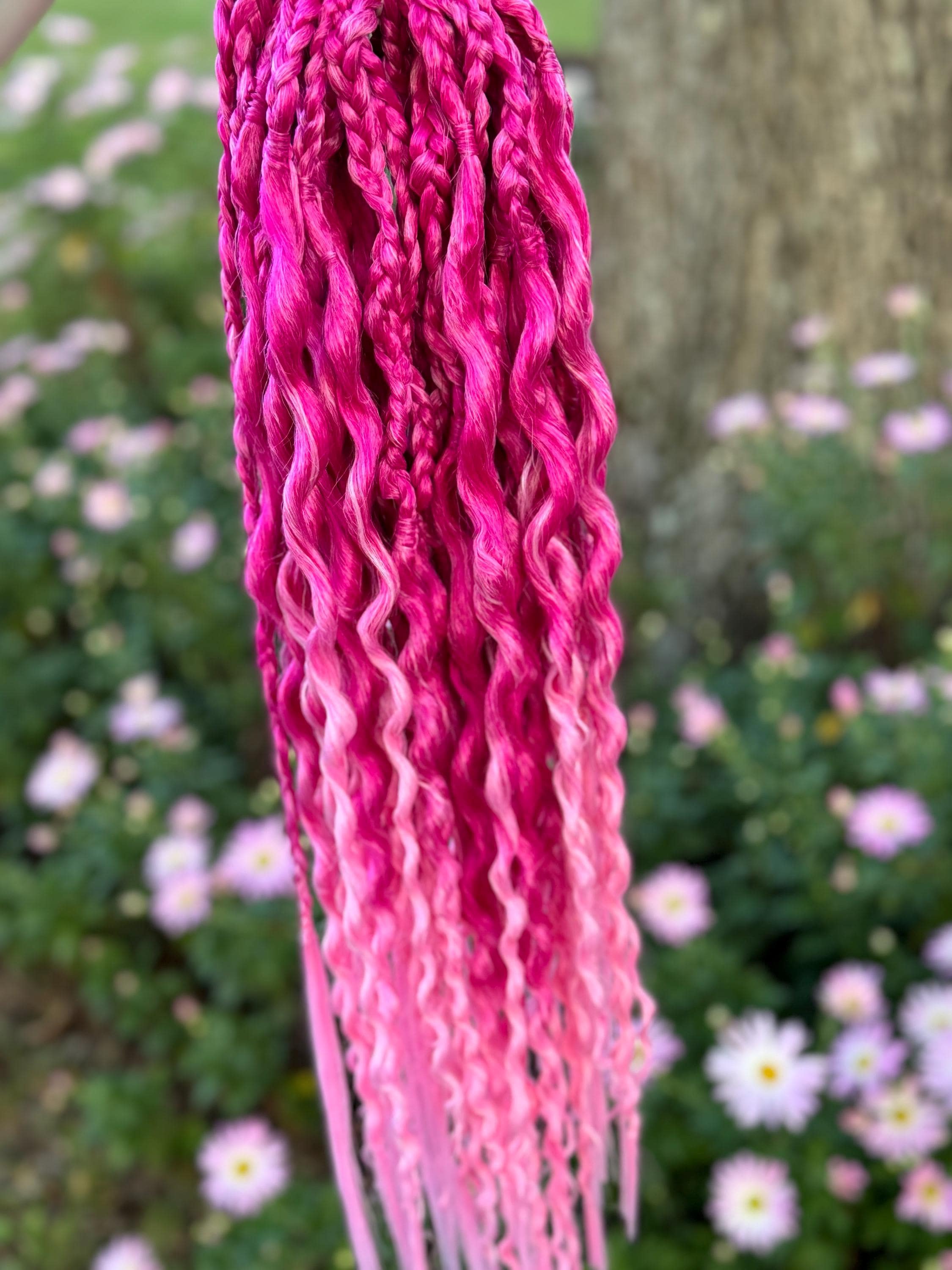 Cherry Blossom Pink Double Ended Wavy Dreads | Dark to Light Pink Ombré Dread Set