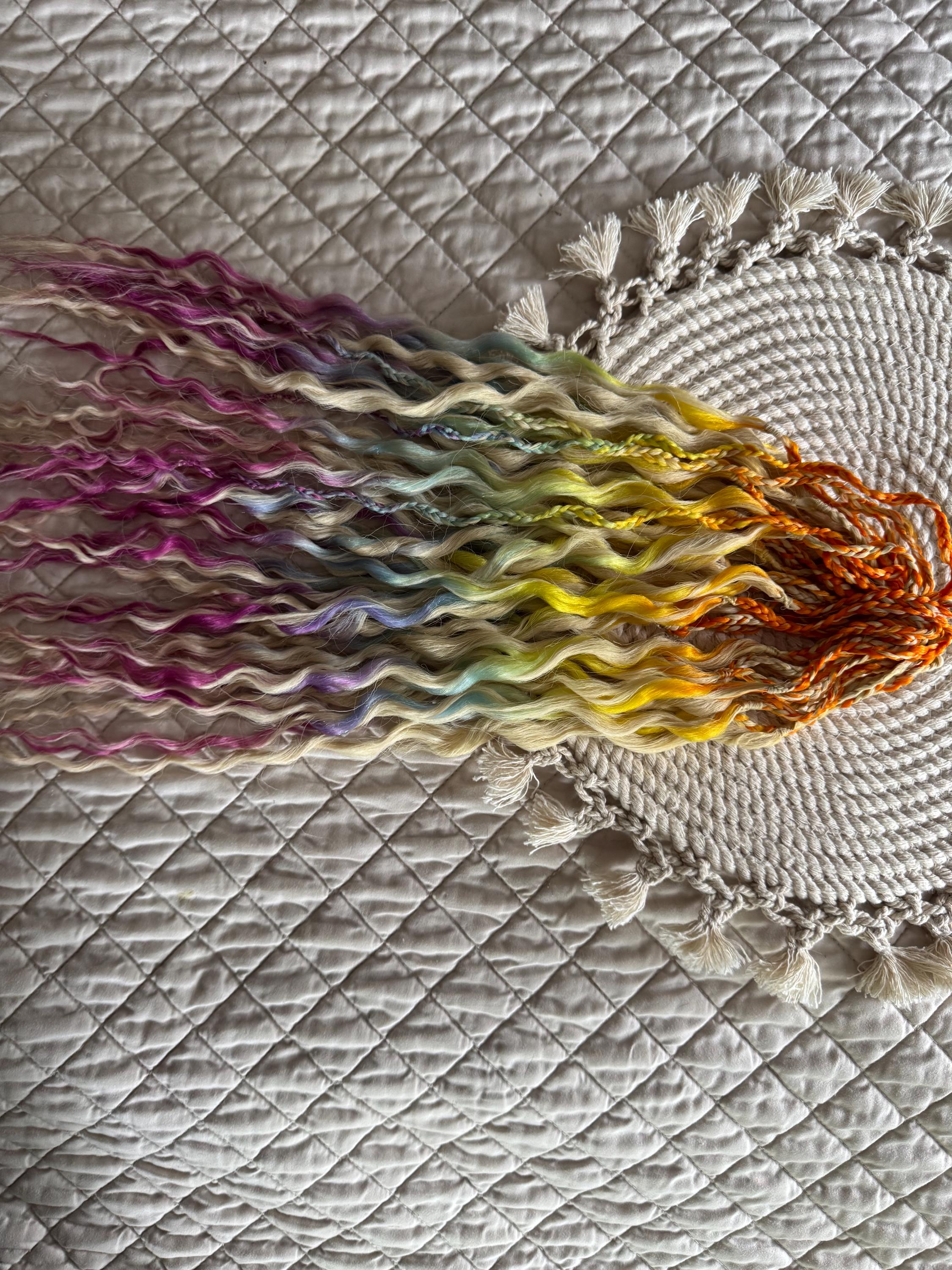 Blonde & Rainbow Wavy Double Ended Dreads | Braids Included Dread Set