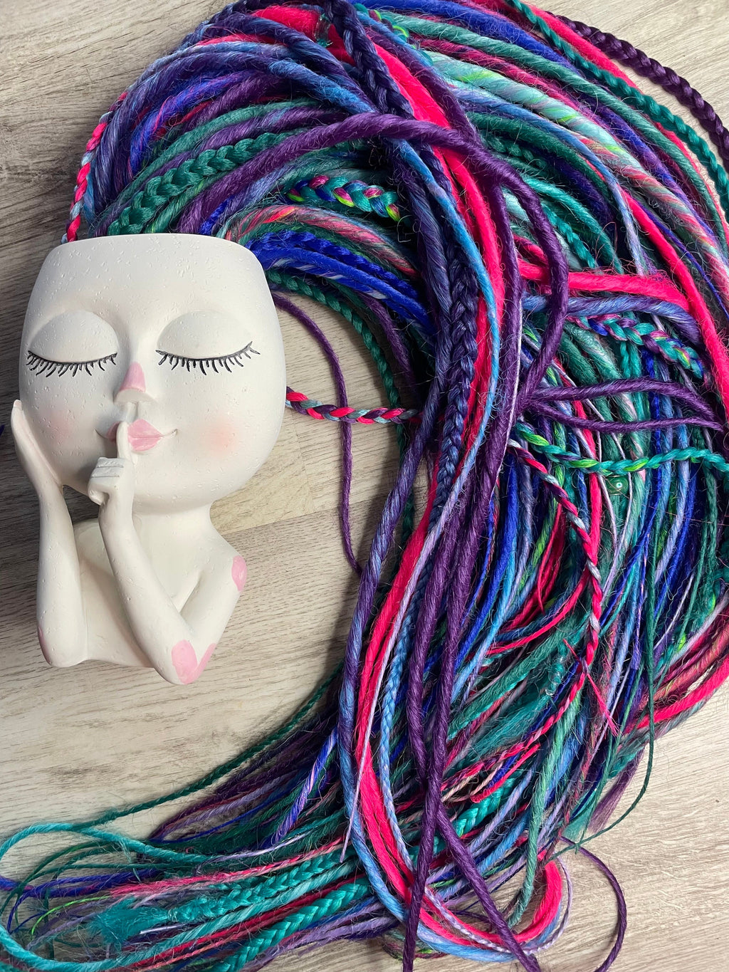 Galaxy Mermaid Thin Synthetic Dreads | Purple, Pink, Blue & Green Dread Set with Glass Beads