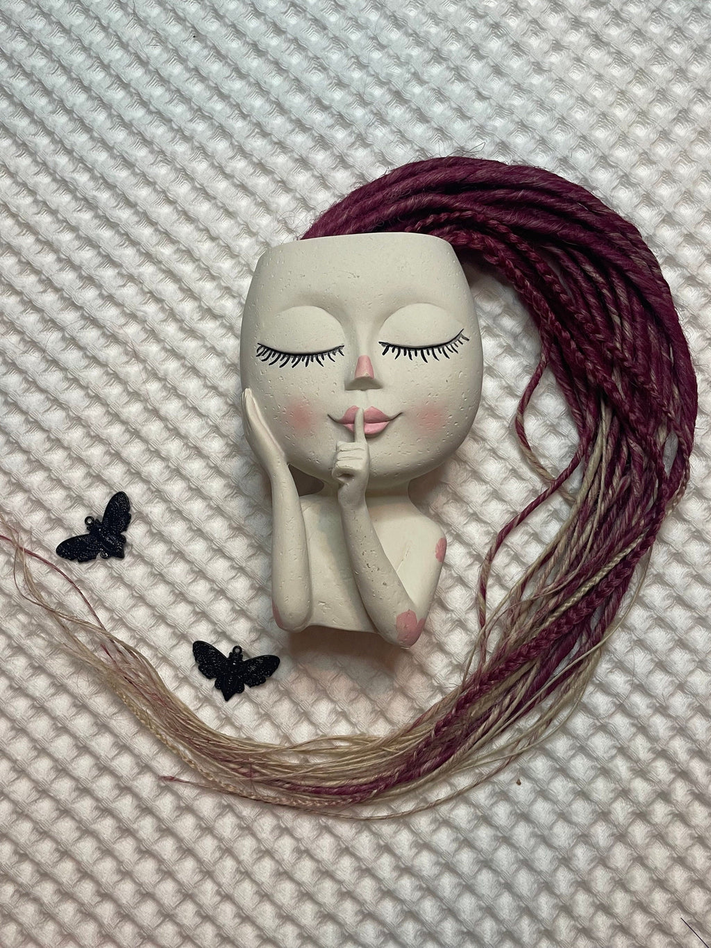Red to blonde ombre thin synthetic dreads