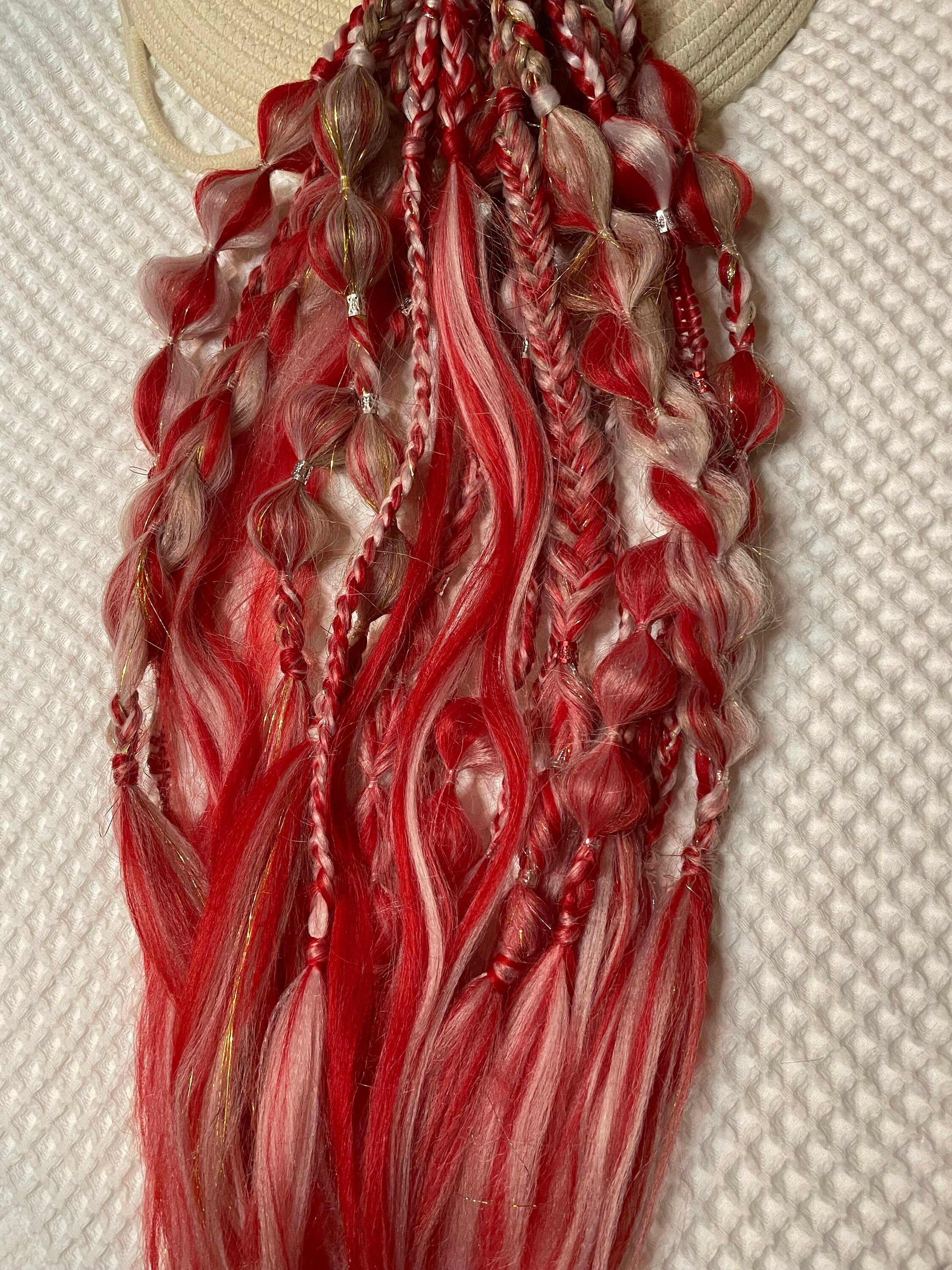 Red & White support pony. tie in. rave ponytail. festival pony