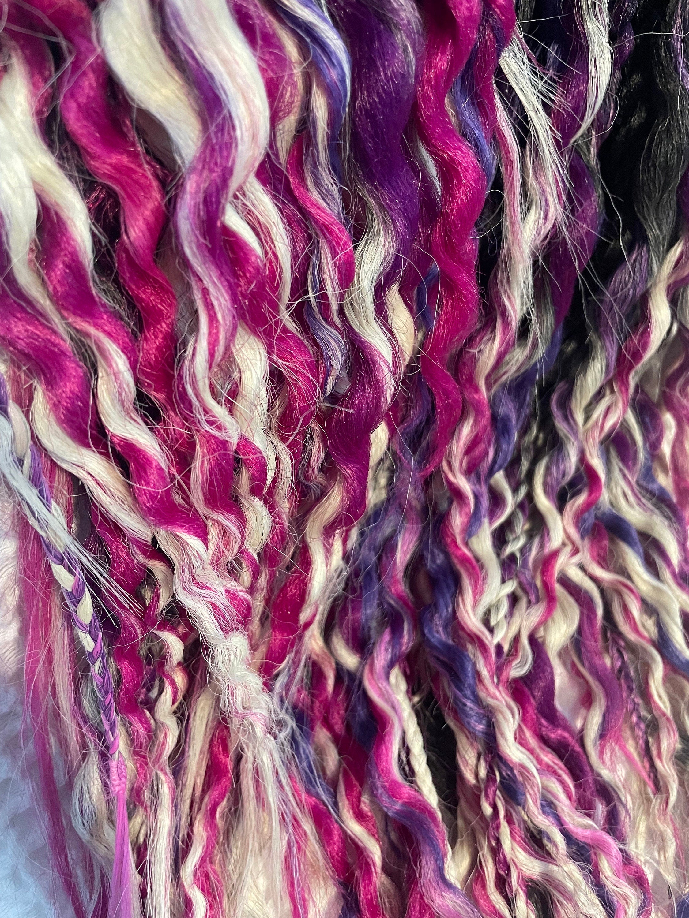 Black to Pink Ombre Wavy Dreads, Synthetic Hair Extensions