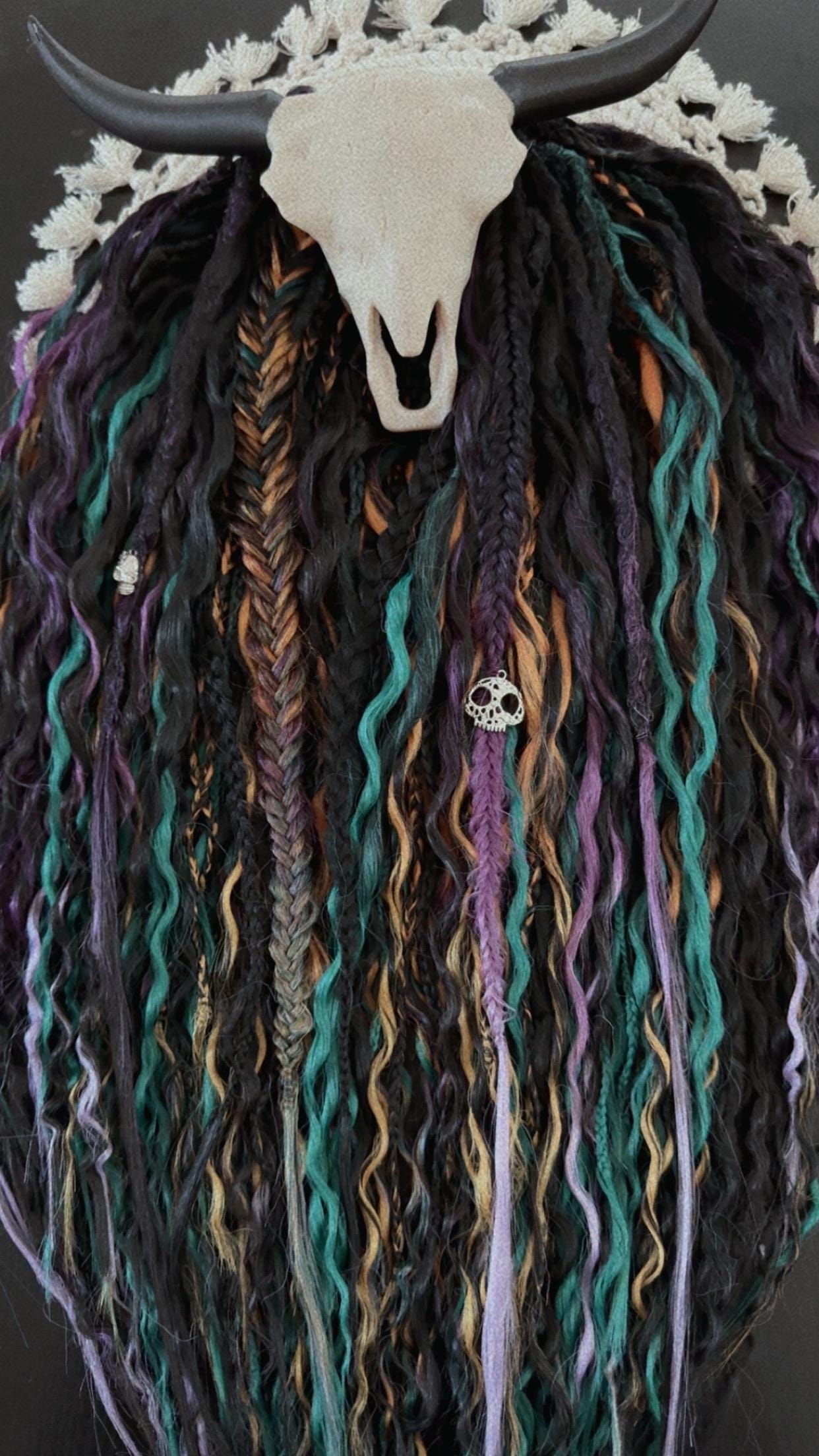 Spooky Vibe Double Ended Wavy Dreads | Skull Charm Dread Set