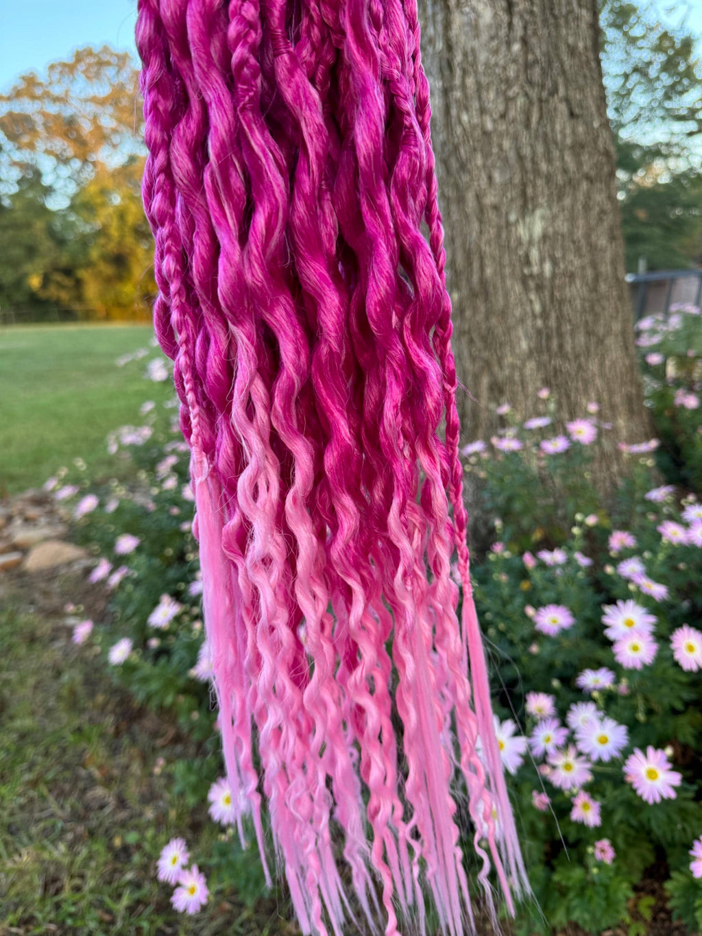 Cherry Blossom Pink Double Ended Wavy Dreads | Dark to Light Pink Ombré Dread Set