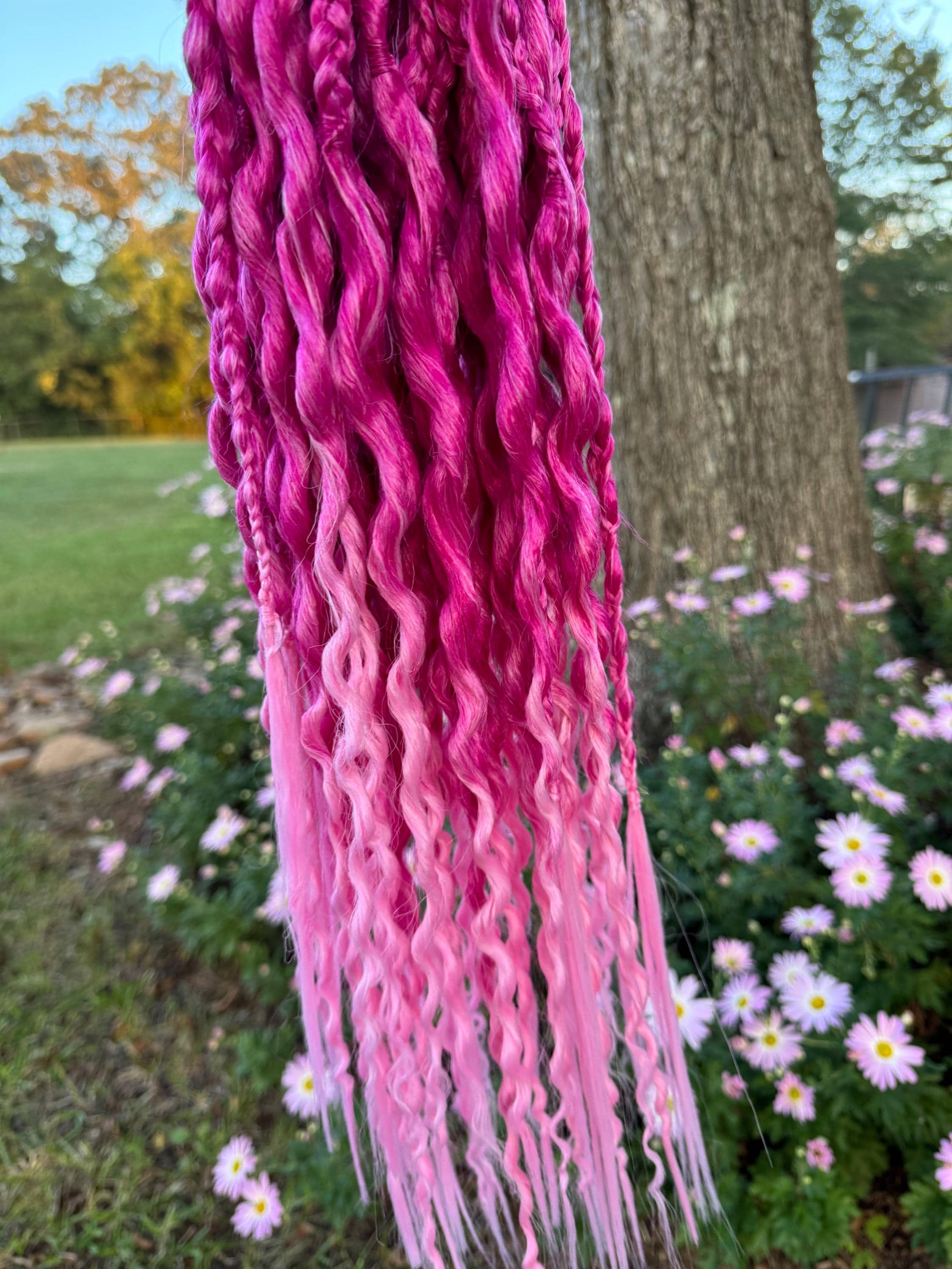 Cherry Blossom Pink Double Ended Wavy Dreads | Dark to Light Pink Ombré Dread Set