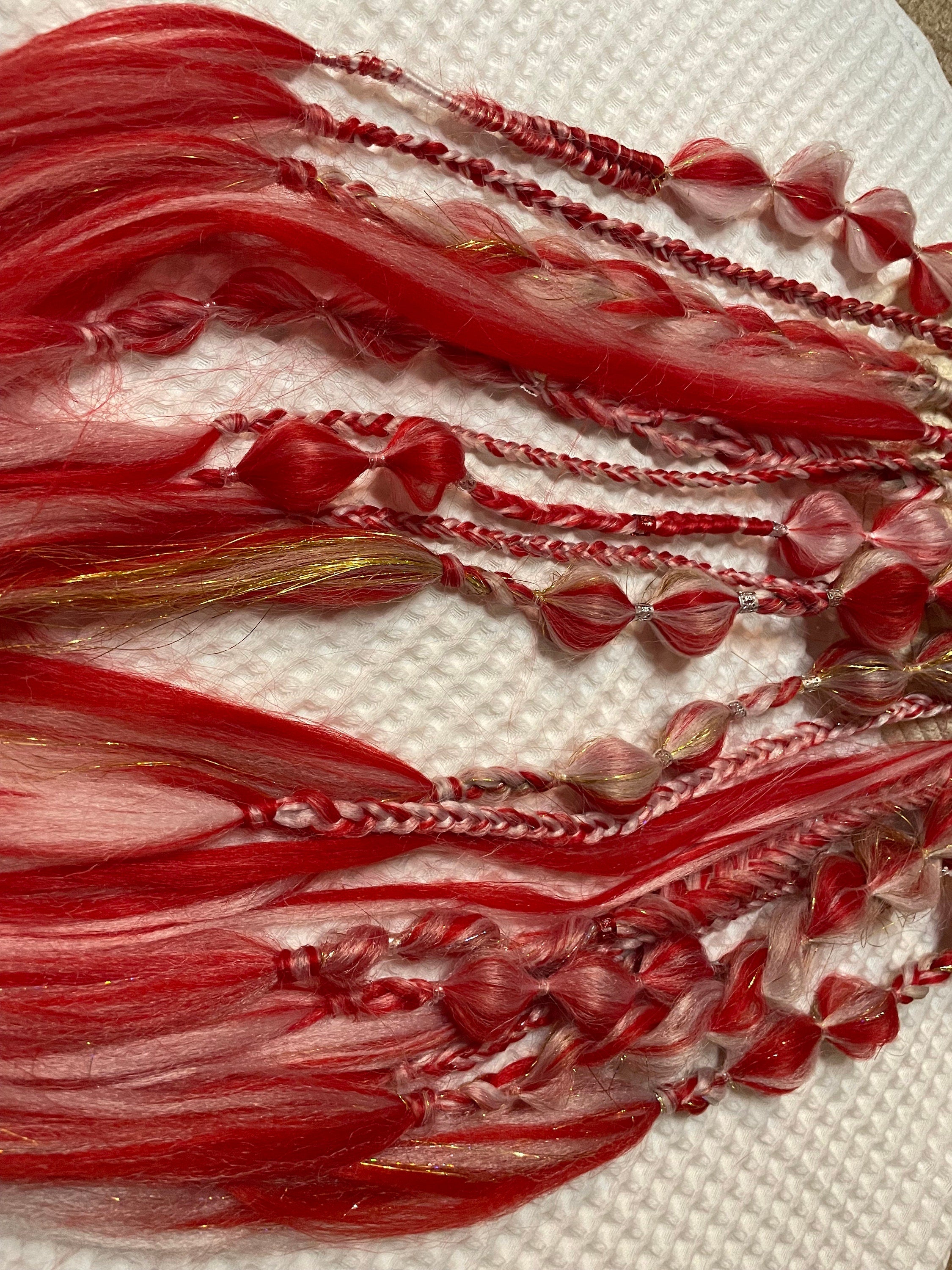 Red & White support pony. tie in. rave ponytail. festival pony