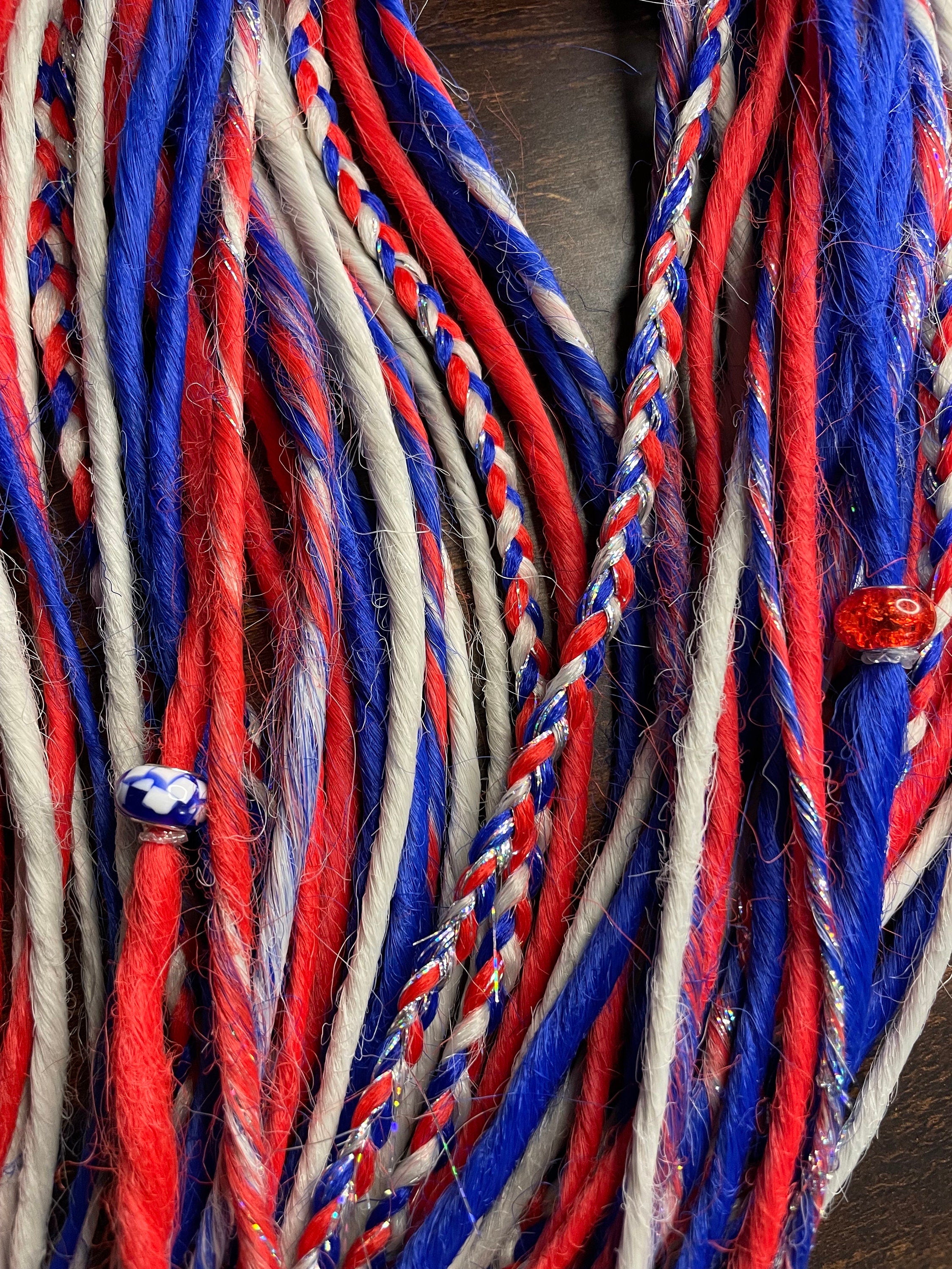 Patriotic Red, White & Blue Thin Synthetic Dreads | Sparkle Dread Set