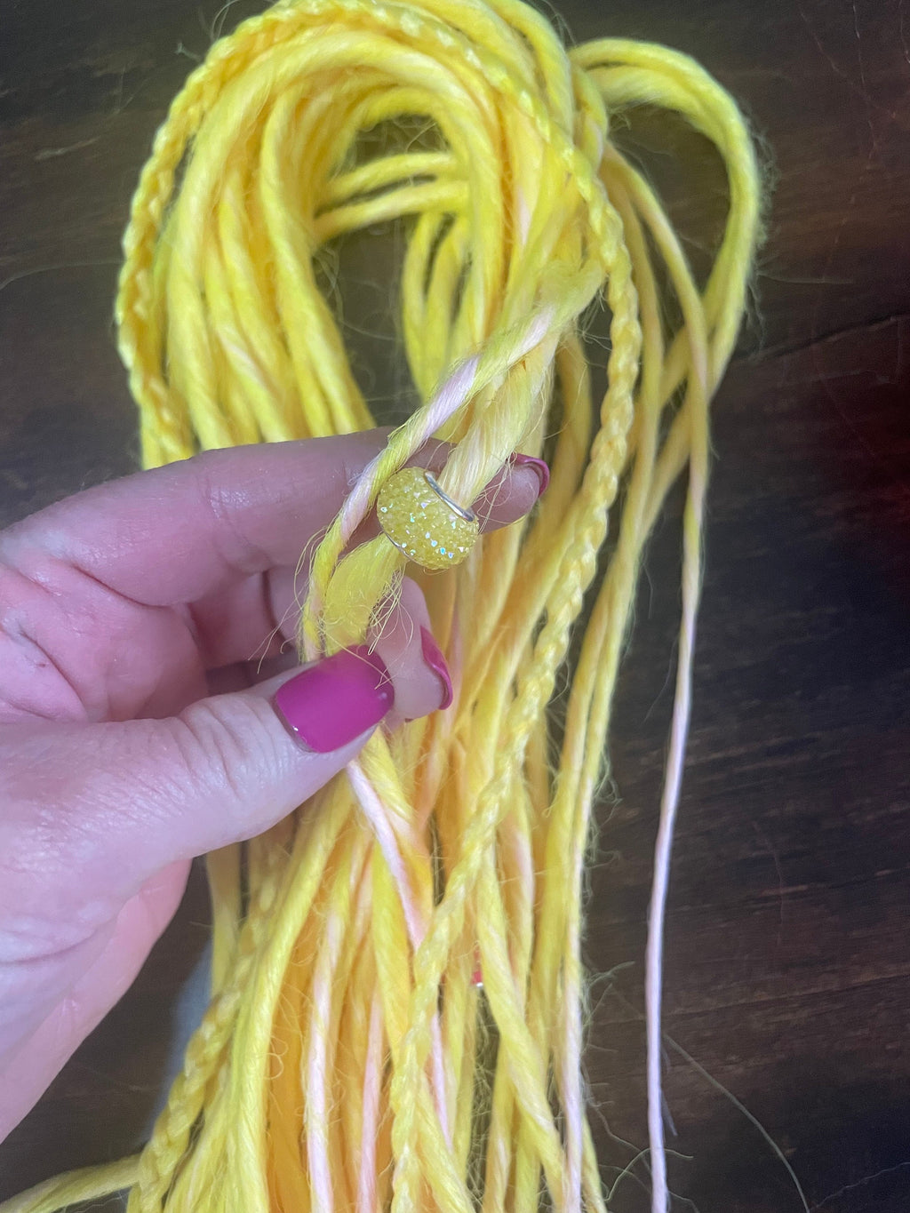 Pink Lemonade Thin Synthetic Dreads | Yellow to Pink Ombré Dread Set with Beads