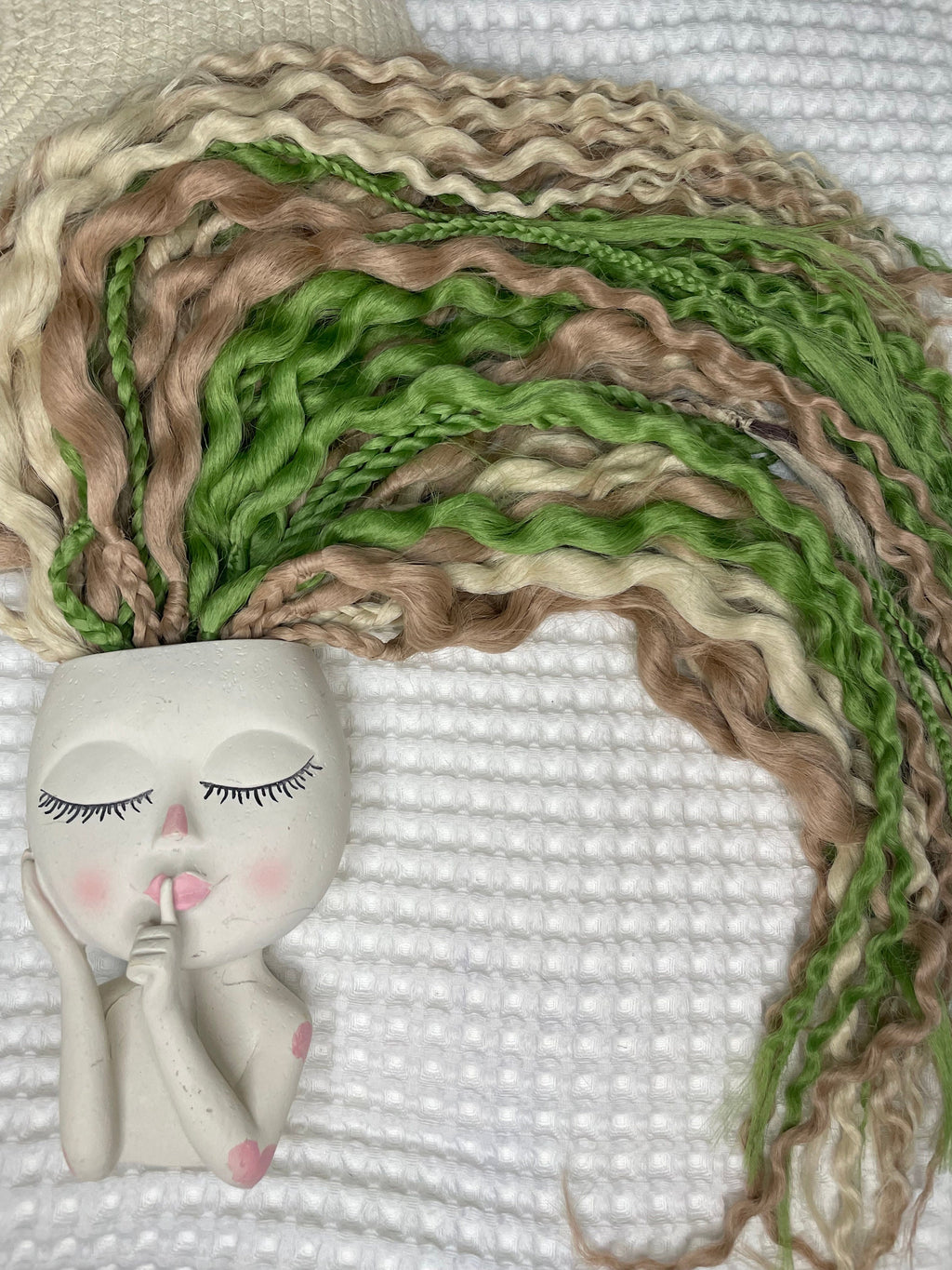 Green & Blonde Wavy Double Ended Dreads | Earthy Blend Dread Set with Braids