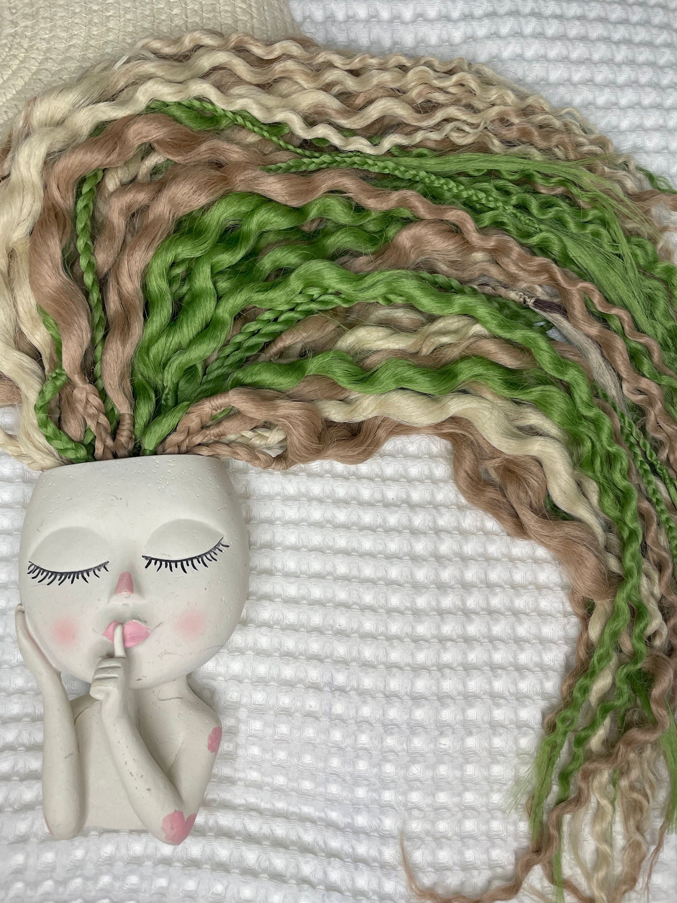 Green & Blonde Wavy Double Ended Dreads | Earthy Blend Dread Set with Braids