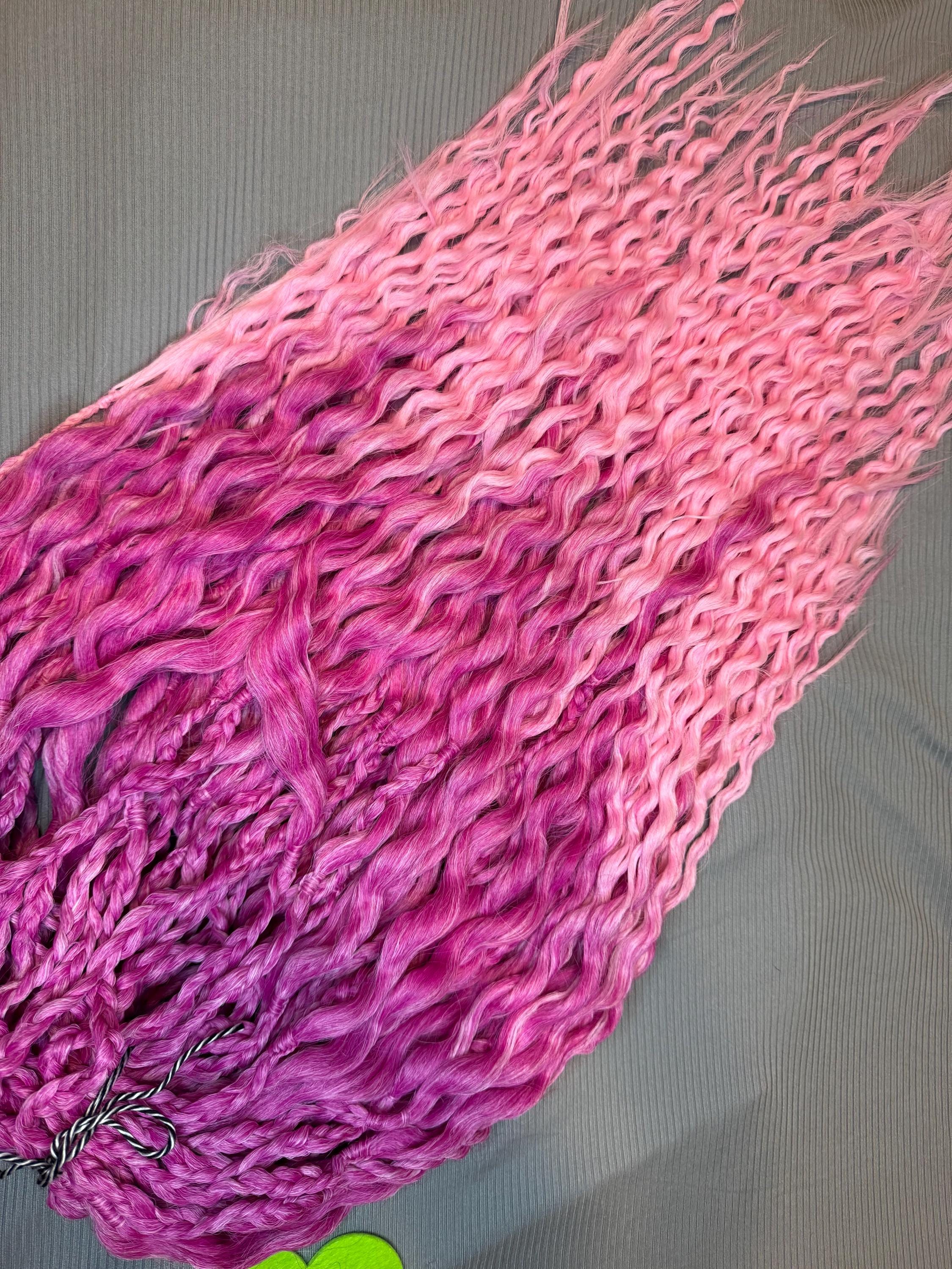 Cherry Blossom Pink Double Ended Wavy Dreads | Dark to Light Pink Ombré Dread Set